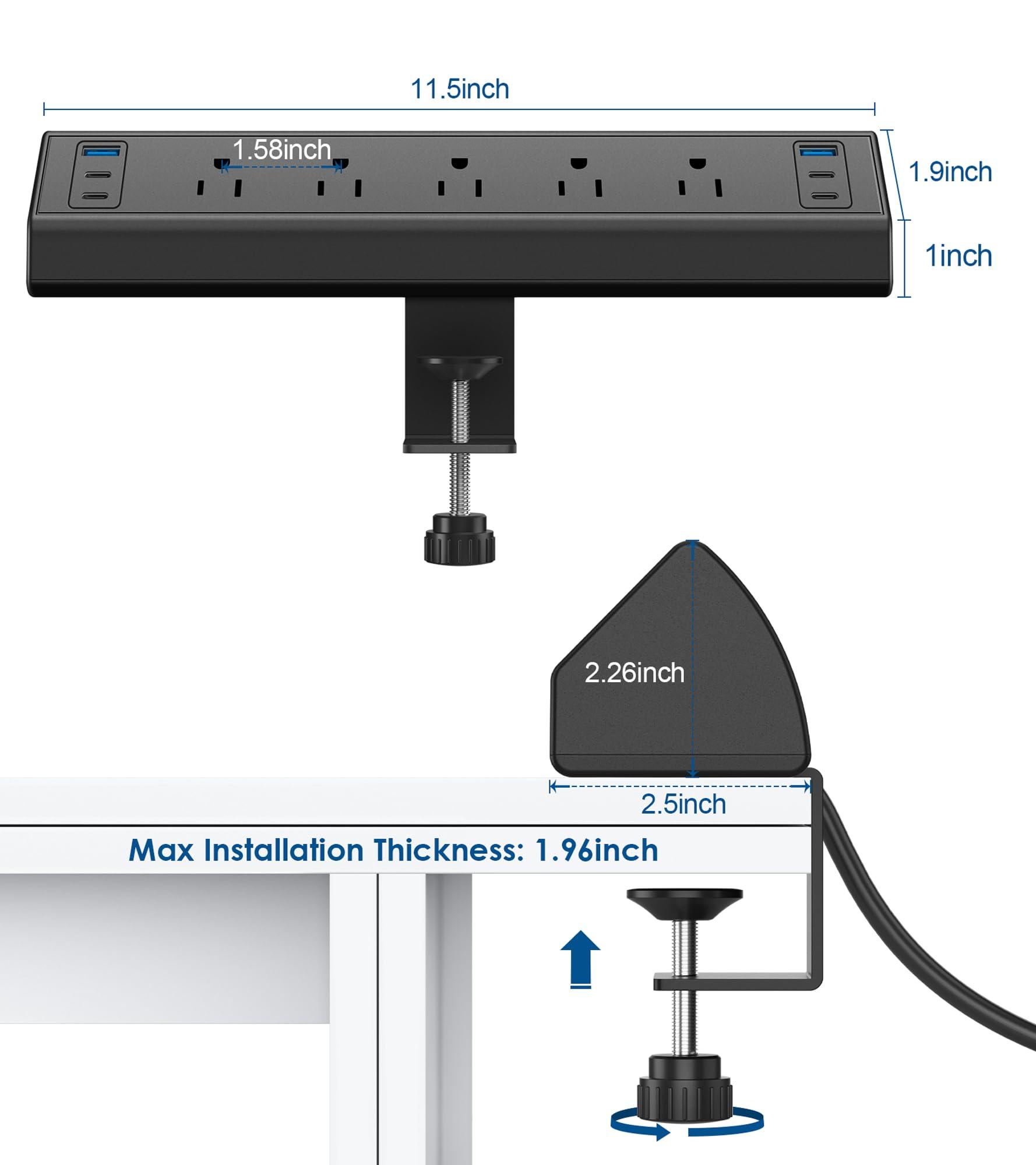 Desk Clamp Power Strip USB C,40W Total Fast Charging Station,4 PD 20W USB C Ports,Desk Edge Mount Power Strip 6 USB Ports 5 AC Outlets Surge Protector,Fit 1.96" Tabletop Edge,ETL Listed - Image 7