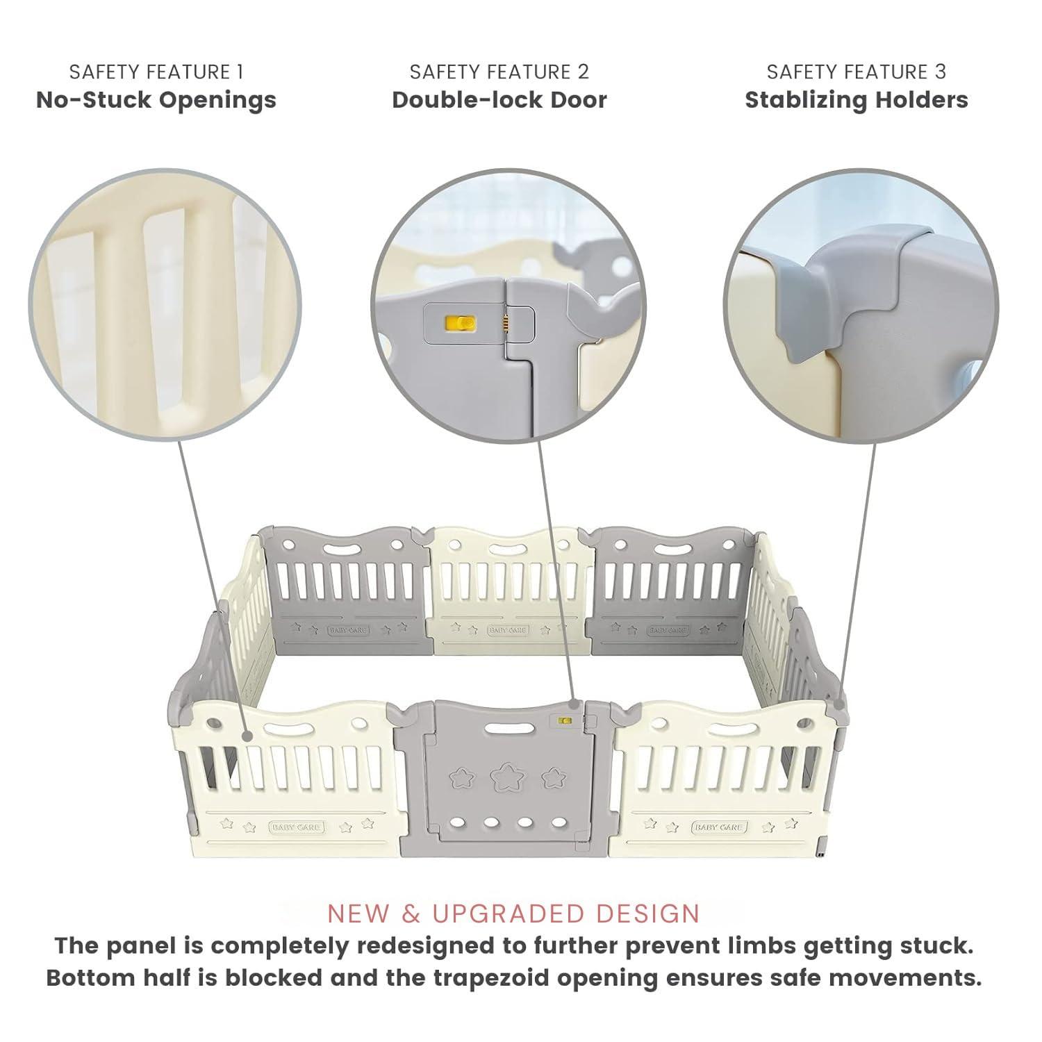 Baby Care Play Mat Funzone Play Pen - Extra Large Baby Play Yard - Play Pen for Baby - Safe with Double Locking (Grey, Full Set) - Image 3