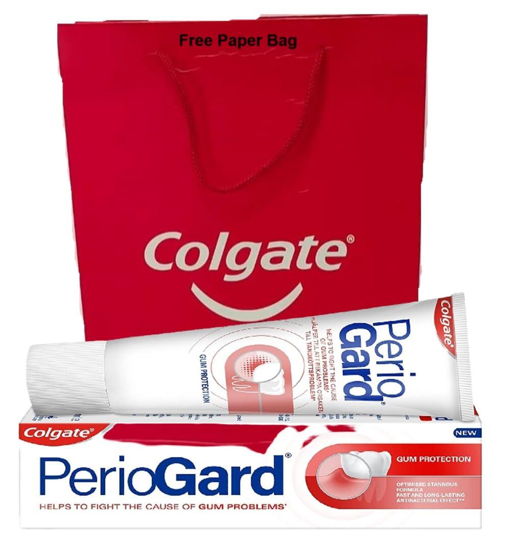 Colgate Gum Protection PerioGard Toothpaste 90grm/3.2oz Helps Fight Plaque Dual Active Formula Helps to Keep Gums Healthy + Colgate Paper Bag Free - Image 1