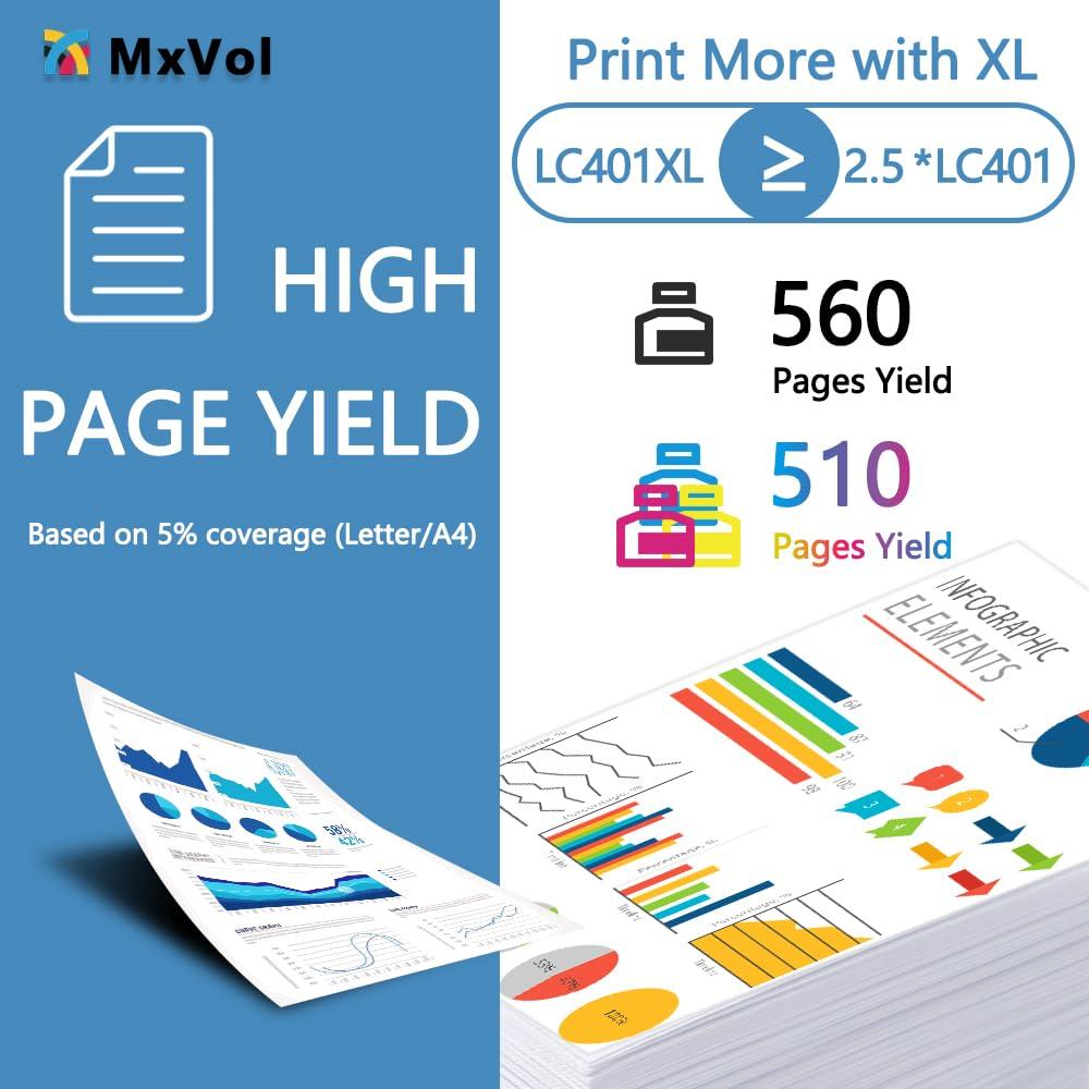LC401XL LC401 MFC-J1010DW Ink Cartridges High Yield Compatible for Brother Ink cartridges LC 401 XL 401XL for MFC-J1010DW MFC-J1170DW MFC-J1012DW MFC-J1800DW Printer Ink - 4 Pack - Image 4