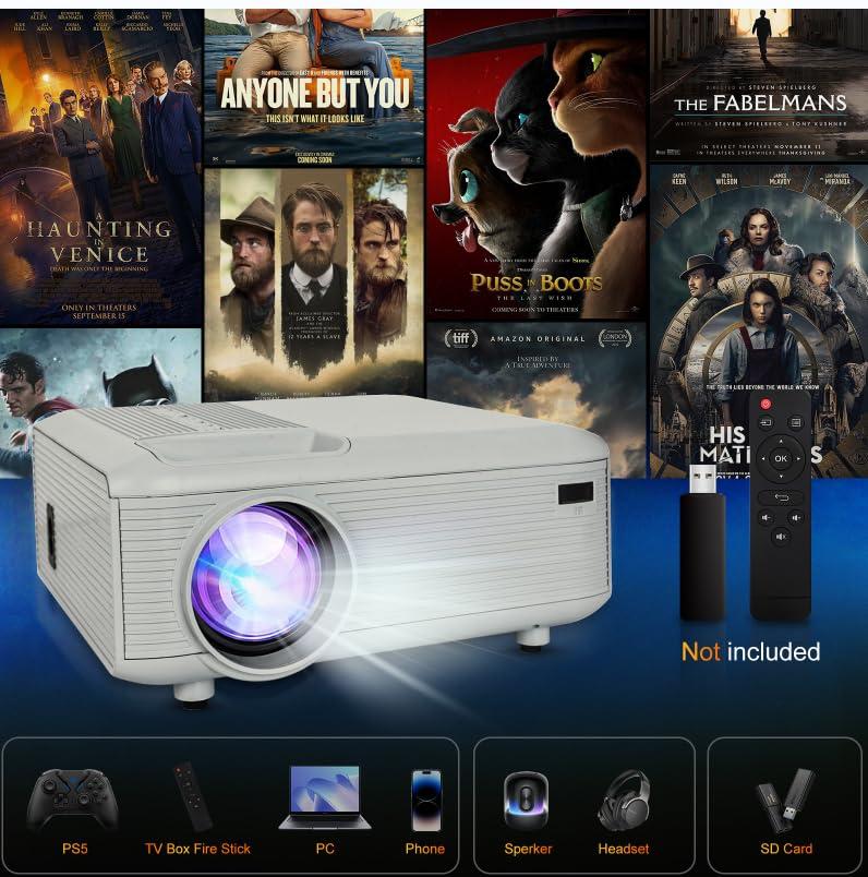 Mini bluetooth Projector(Phone HDMI Cable Included)Support 4K Native 1080P Portable Movie Projectors,outdoor small Projector,room wall Projector Compatible with Android/iOS/Windows/TV Stick/HDMI/USB - Image 4