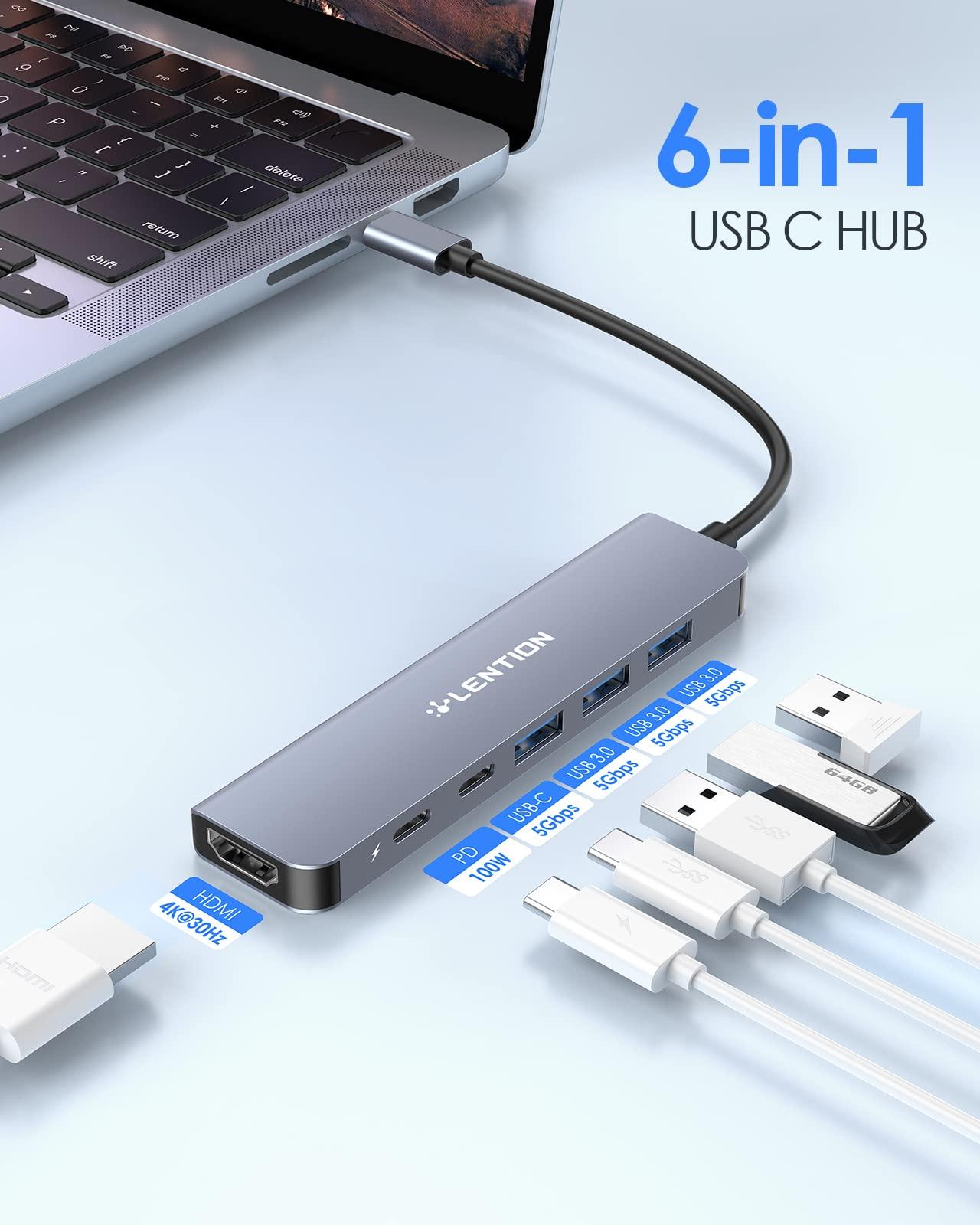 LENTION USB C Hub, Multiport with 4K HDMI Port, 3xUSB-A Ports, USB-C Data Port, 100W PD Port, Compatible New MacBook Pro/Air, iPhone 15 Pro/Pro Max, Surface, Chromebook, More(CE35s, Gray) - Image 2