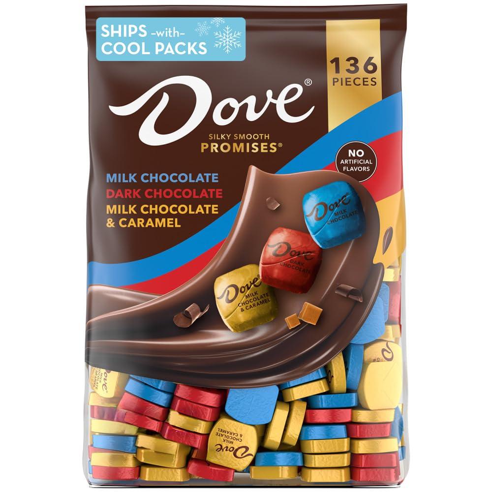 DOVE PROMISES Milk, Dark and Milk & Caramel Assorted Chocolate Candy, 136 Ct Bulk Bag - Image 1