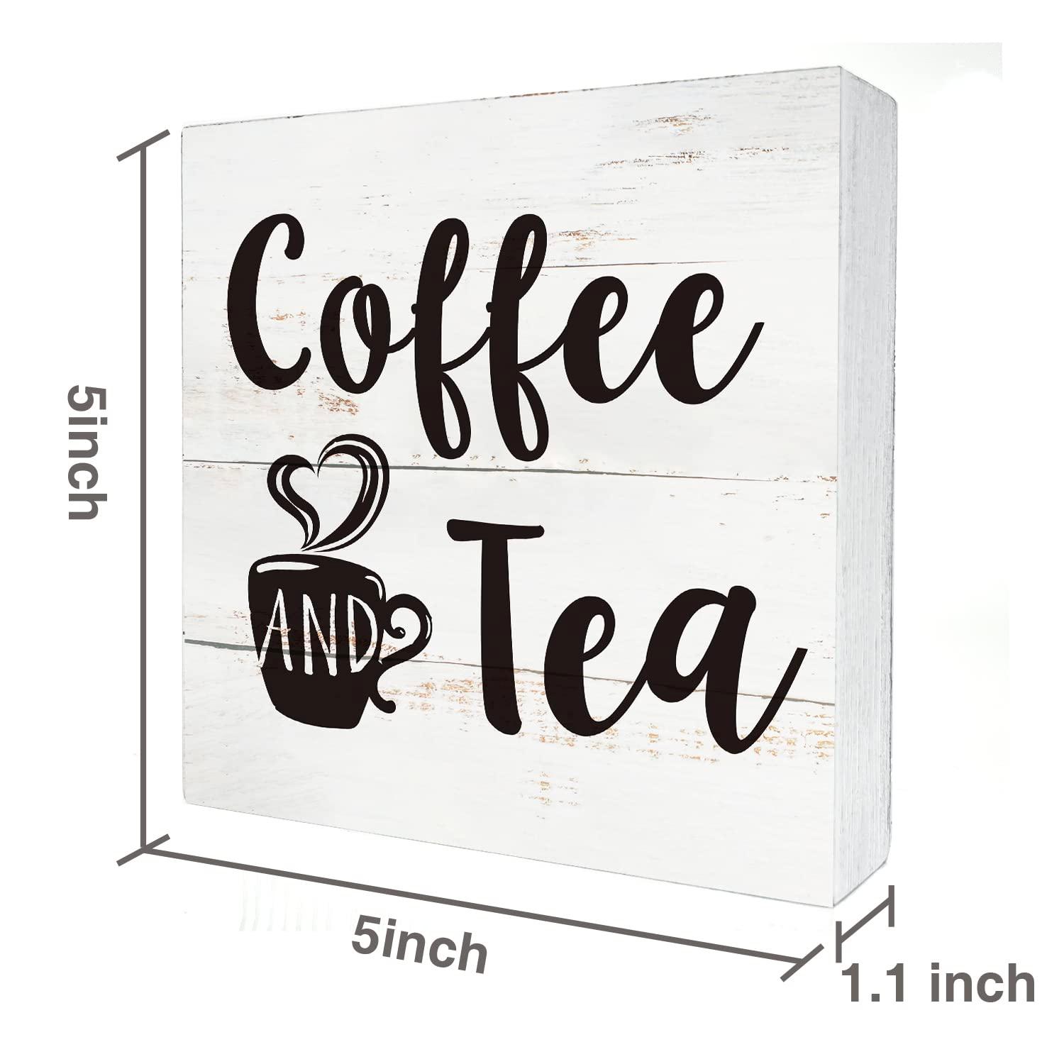 Coffee and Tea Wood Box Sign Kitchen Home Decor, Rustic Funny Coffee Wooden Box Sign Block Plaque for Wall Tabletop Desk Decoration - Image 3