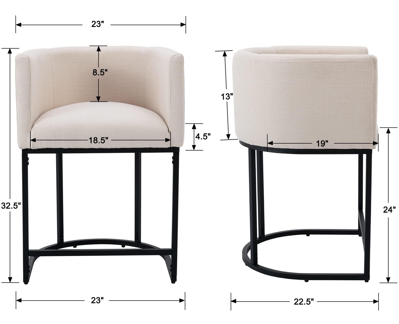 RIVOVA Contemporary Cream Linen Bar Stools Set of 3, 24" Upholstered Fabric Counter Height Barstools Kitchen Counter Island Stools with Screwed Together Black Metal Base - Image 2