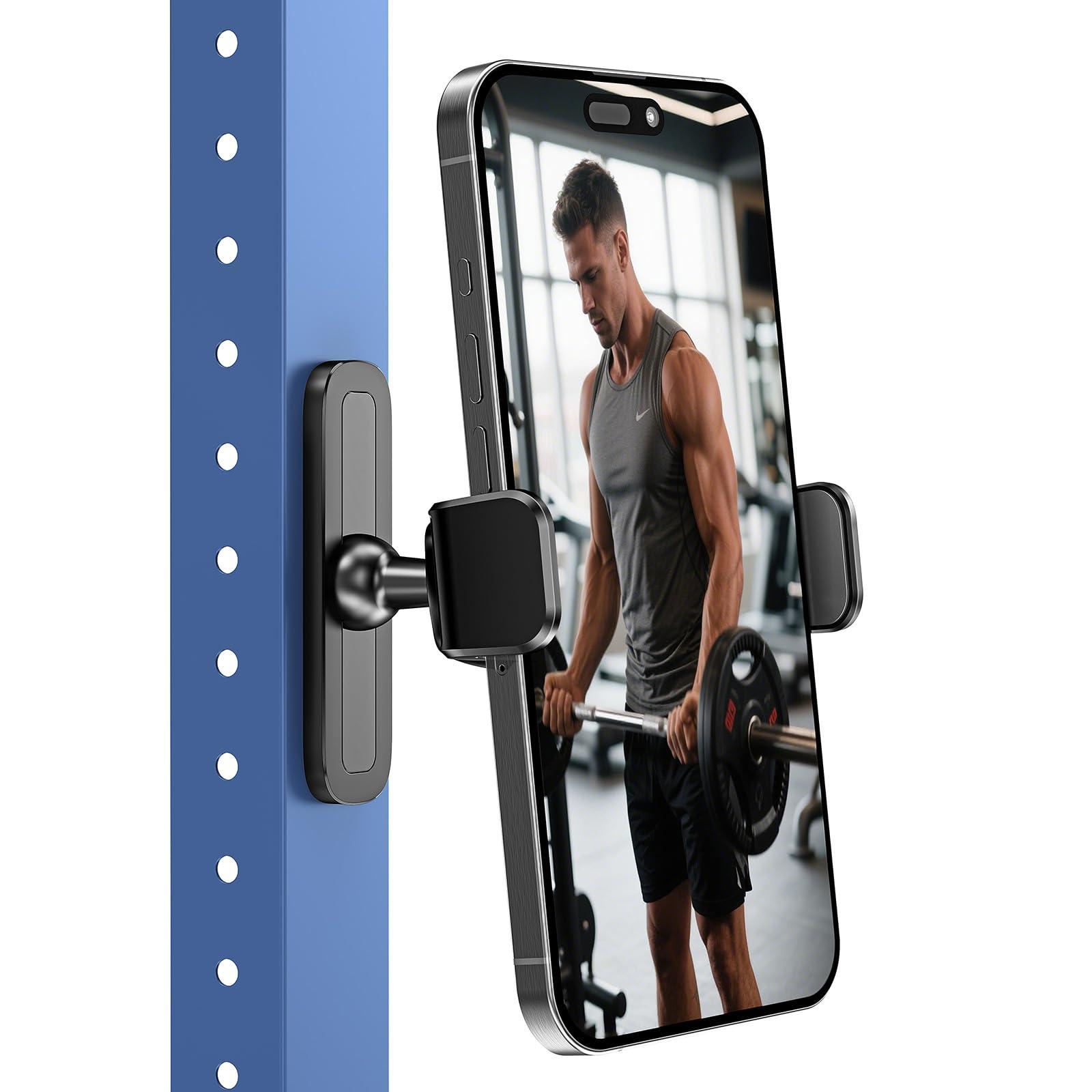 APPS2Car Gym Magnetic Phone Holder, 360 Adjustable, Compatible with 4.7-6.5" Smartphones, Alloy Base and Joint, Black