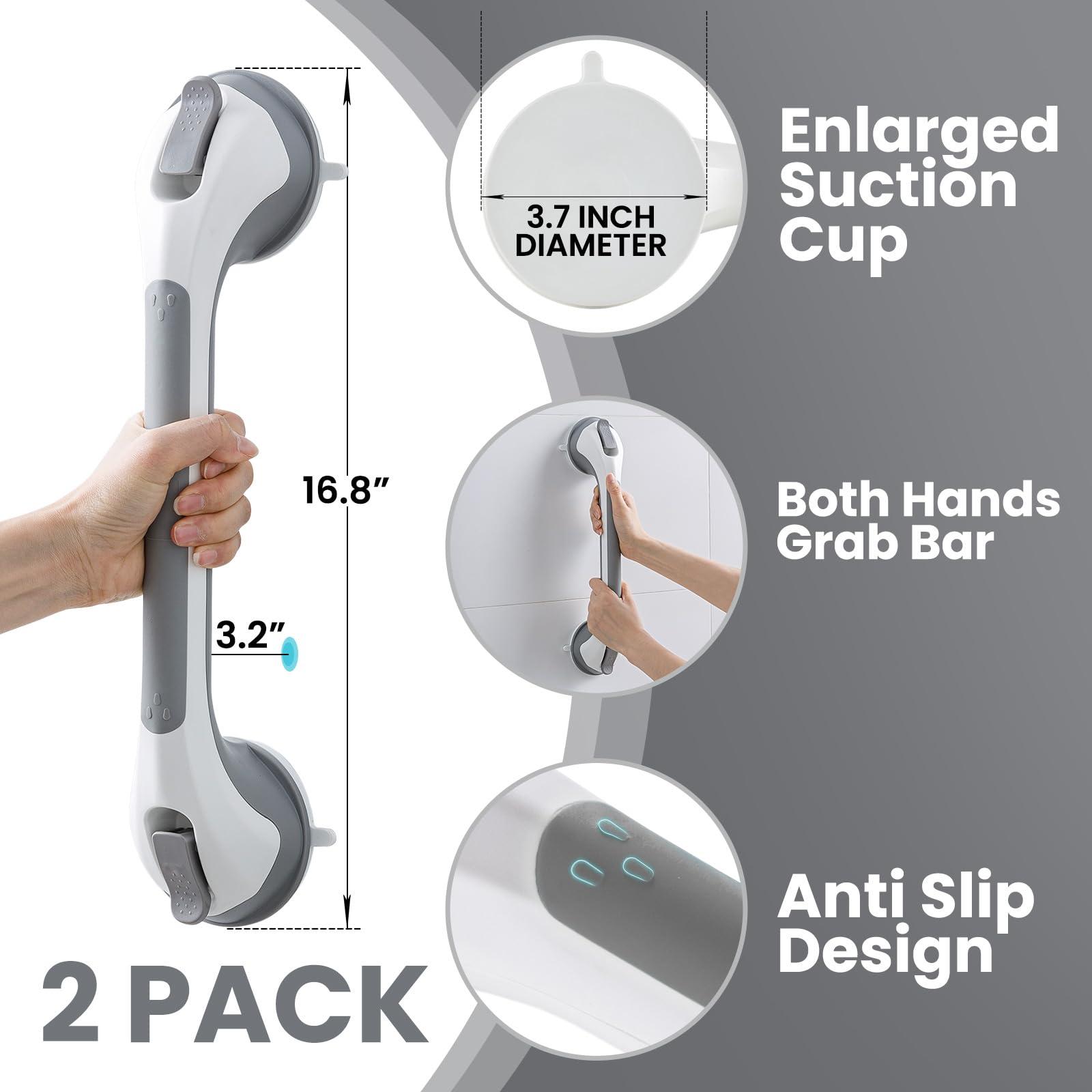 TAILI Shower Grab Bar Set, 16 Inch Suction Cup Grab Bars for Bathroom & Shower, Removable Shower Safety Handle Heavy Duty Bathtub Grip, Grey & Blue - Image 2