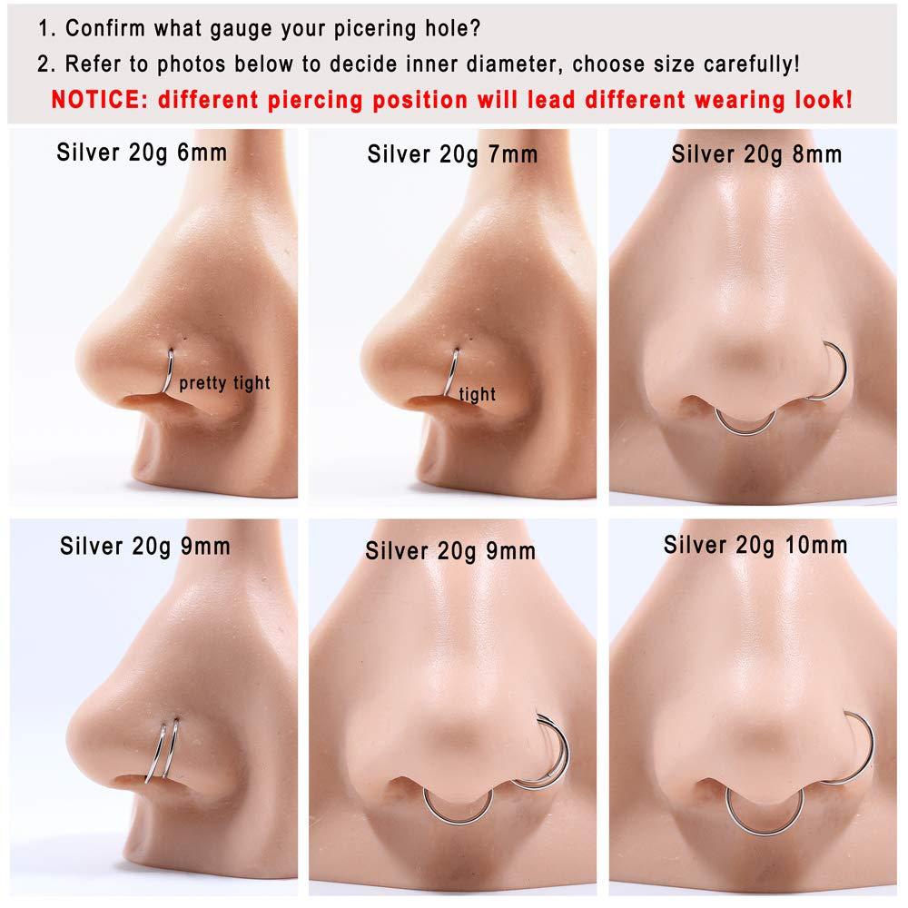 FANSING Men Women 316L Surgical Steel Hinged Nose Rings Hoop for Nostril Septum Cartilage Helix Daith Tragus Rook Conch Lip Ear Lobe Piercings - Image 5