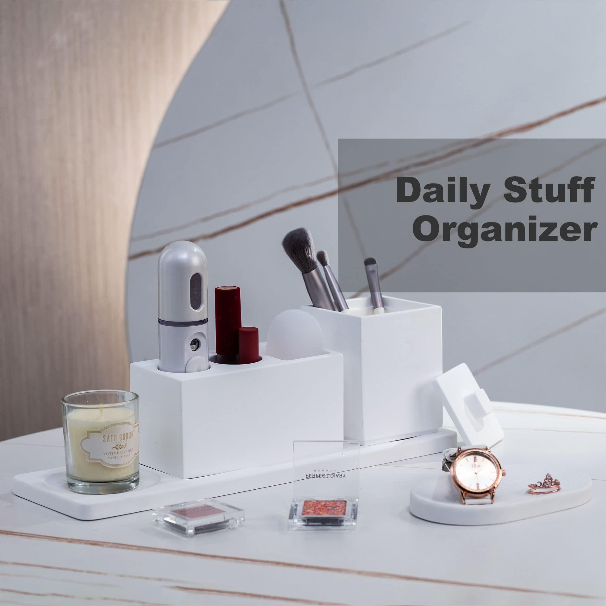 AUSAULAC Ceramic Toothbrush Holders for Bathrooms, White Bathroom Accessories Diatomite, Electric Toothbrush Holder Countertop with Toothbrush Holders, Soap Dish Set - Image 3