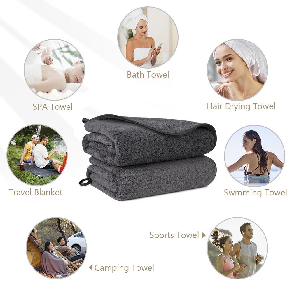 Orighty Bath Towels Pack of 2(27'' x 54'') - Soft Feel, Highly Absorbent, Quick Drying Microfiber for Body, Sport, Yoga, SPA, Fitness - Grey - Image 8