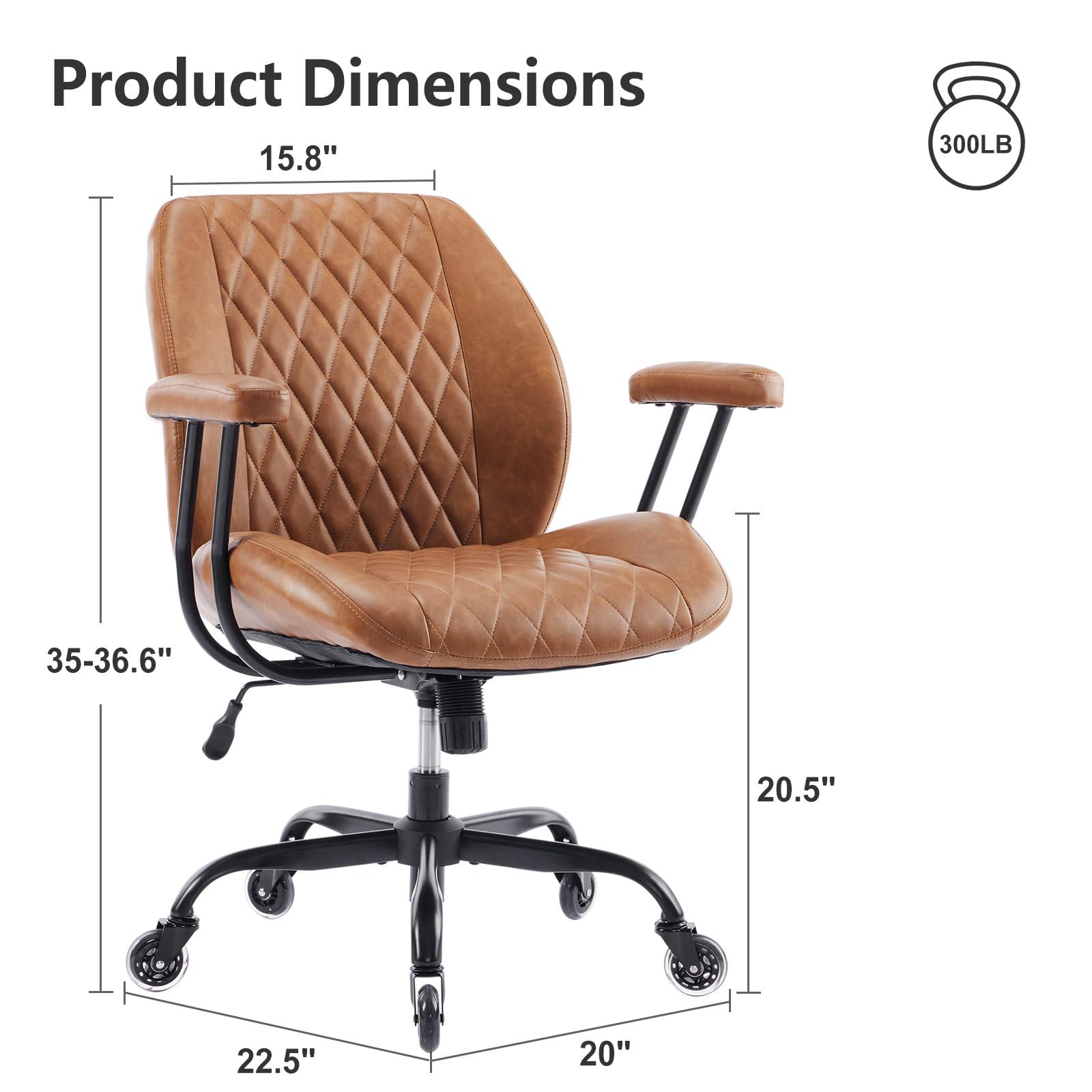 YFO Home Office Desk Chair Office Rubber Casters Ergonomic Computer Chair with Lumbar Support Adjustable Height Rolling Swivel Executive Task Armrests Chair， Brown Leather - Image 2