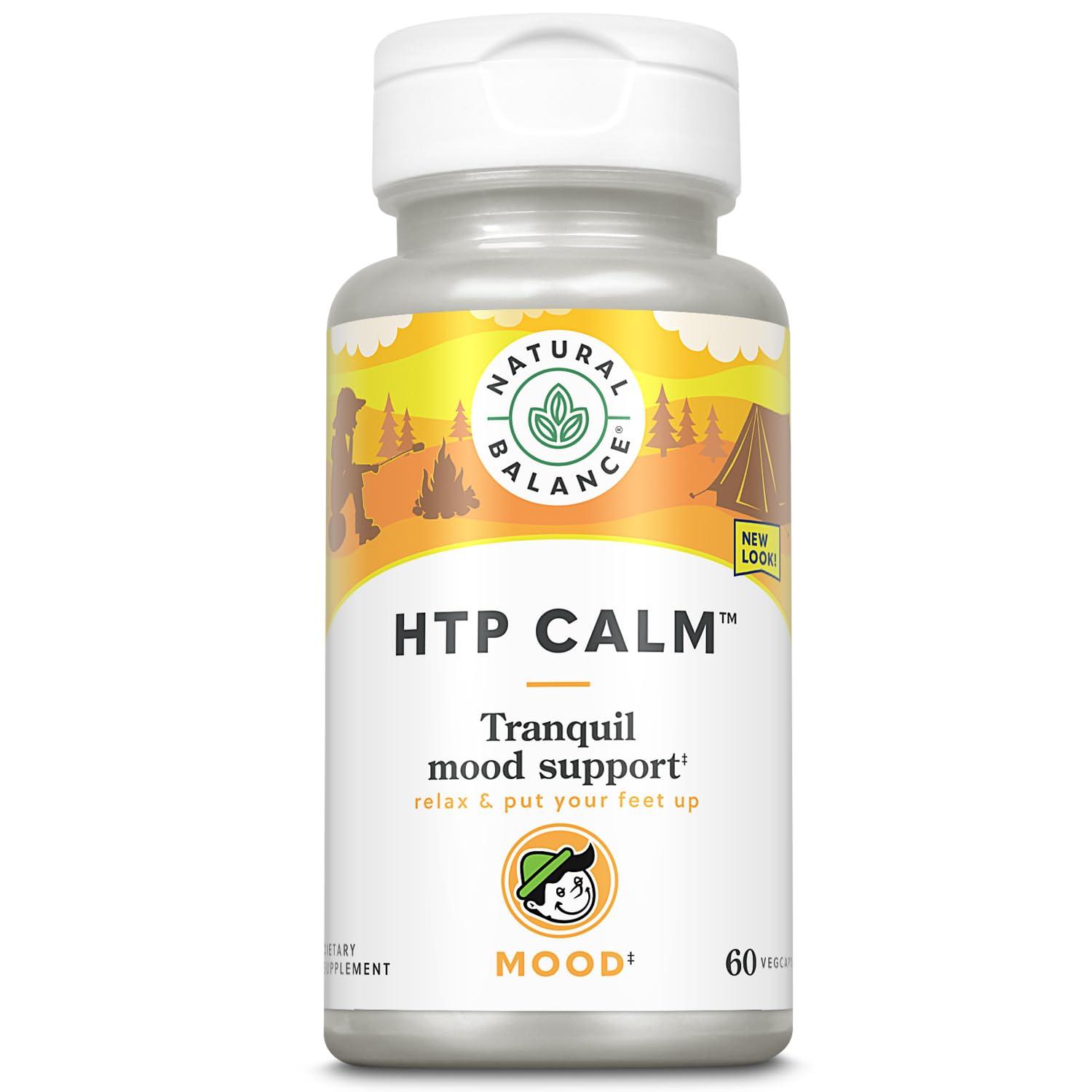 Natural Balance HTP Calm | Herbal Supplement Helps Support Mood, Relaxation & Stress | Vitamin B-6, Kava Kava & St. Johns Wort | 60 Caps - Image 1