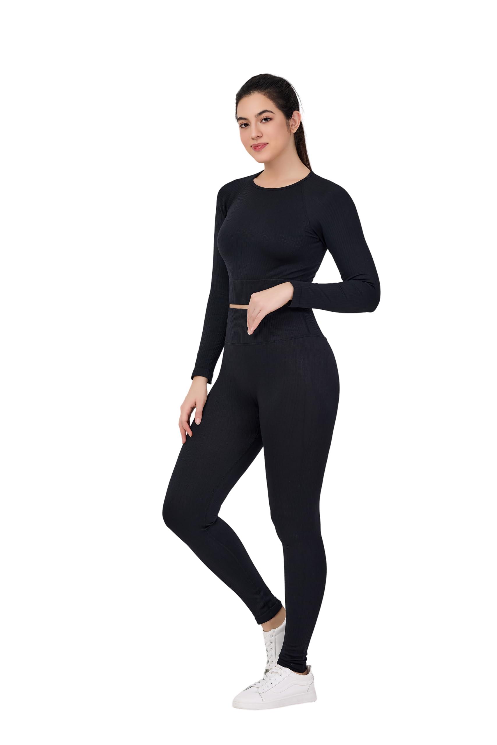 LILISEN Women's Long Sleeve Workout Set - Leggings Sets Women 2 Piece Outfits - Workout Set Long Sleeve - Image 5