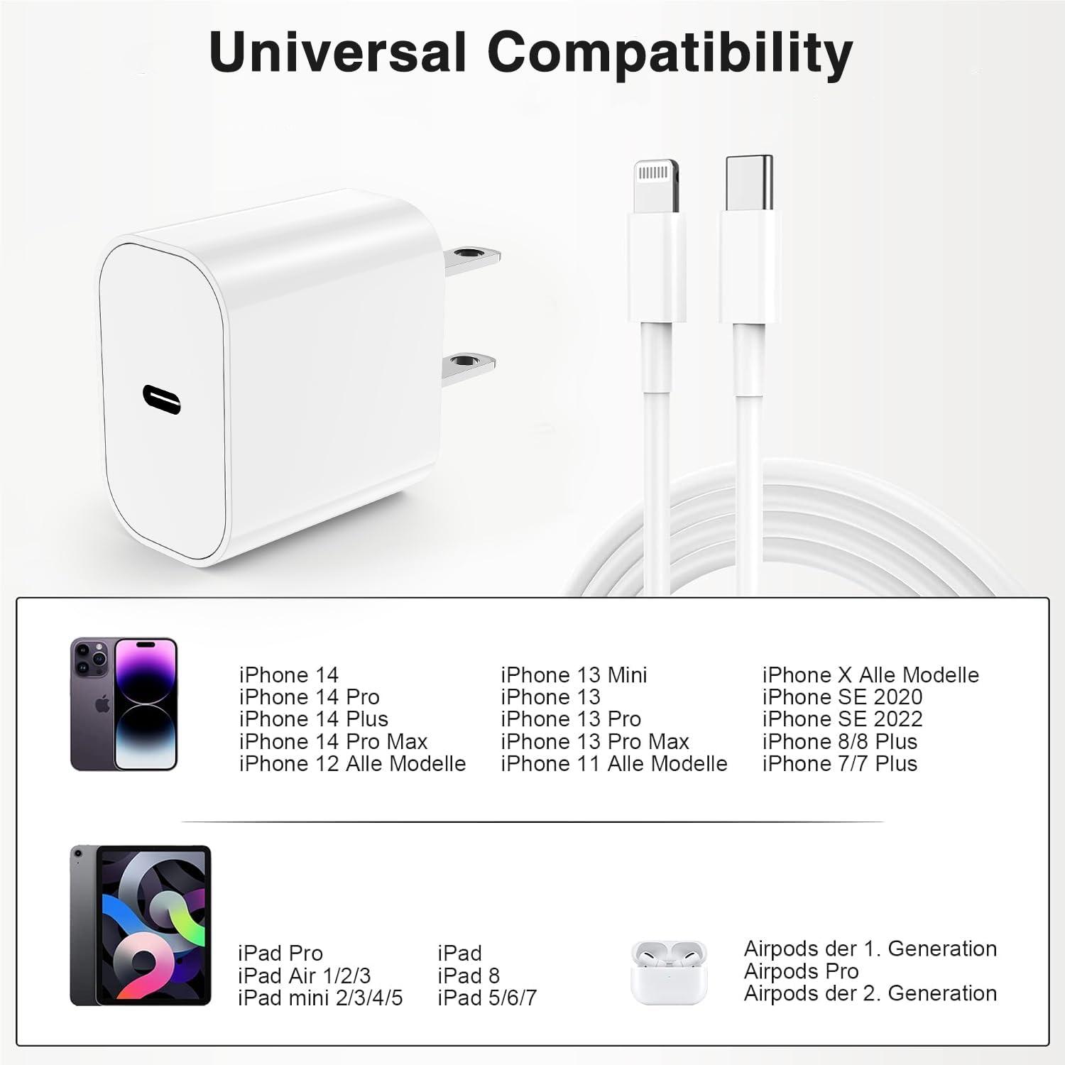 iPhone Charger Block, Wall Charging Plug with Long USB C to Lightning Cable Cord 6ft Charger Type C Fast Charging Power Adapter Cube Brick Box for Apple iPhone 14 Pro Max/14 Pro/13/13 Pro/12 Mini/11 - Image 7