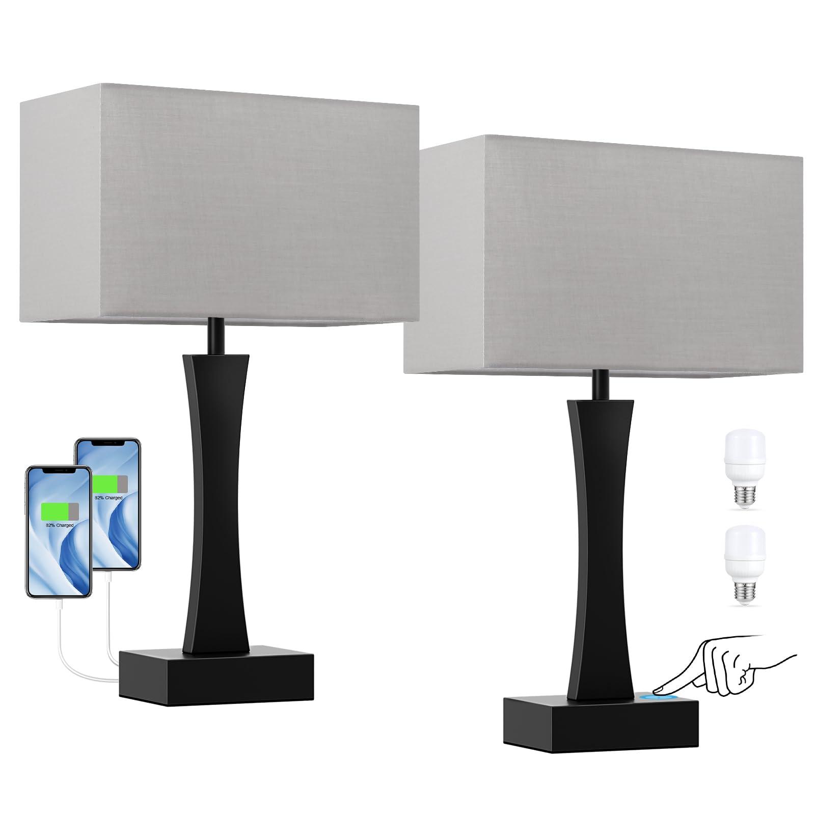 Bedside Lamps for Night Stands - 3 Way Dimmable Table Lamp for Bedroom with USB C+A Ports,Modern Bedside Lamps Set of 2, Touch Lamps for Nightstand Living Room Side Table End Tables(Bulbs Included) - Image 8
