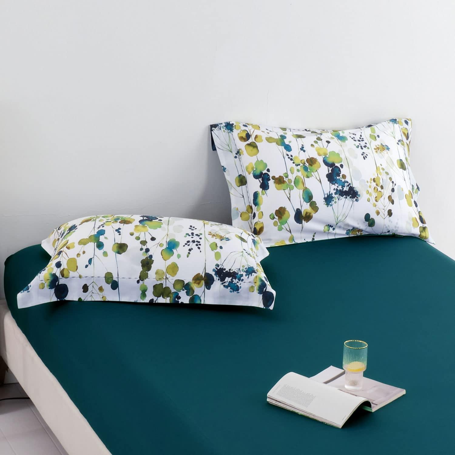 MILDLY 100% Long-Staple Cotton Pillow Shams - Ultra Soft Yellow Green Leaves Printed Envelope Pillowcases Queen Size 20"x26" 2pcs - Image 7