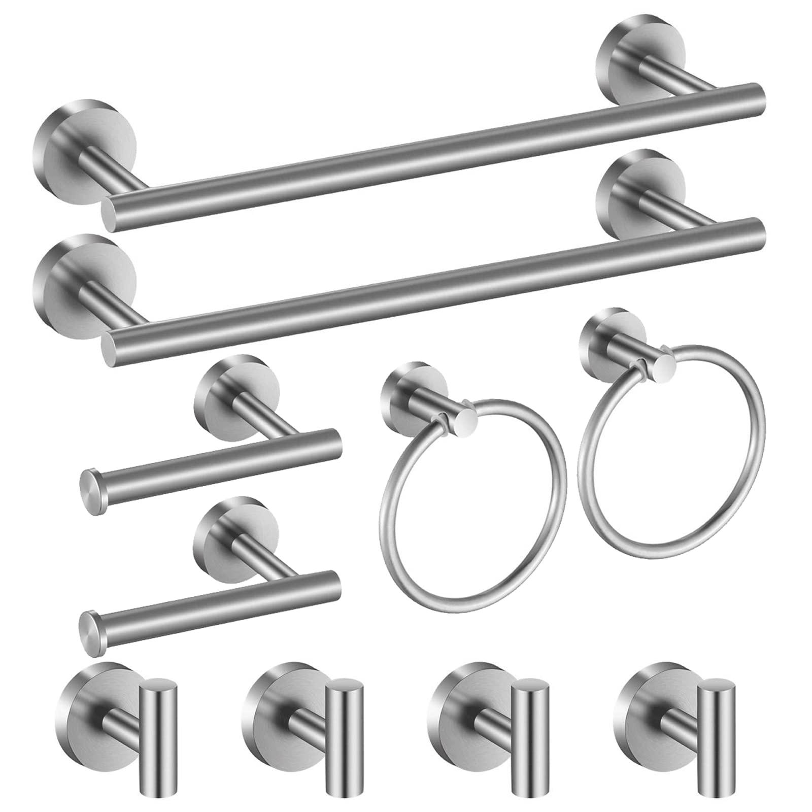 Hinmood Bathroom Hardware Set 10 Pieces, Stainless Steel Towel Bar Set Includes 16 inch Towel Bar, Towel Hook, Towel Ring Toilet Paper Holder