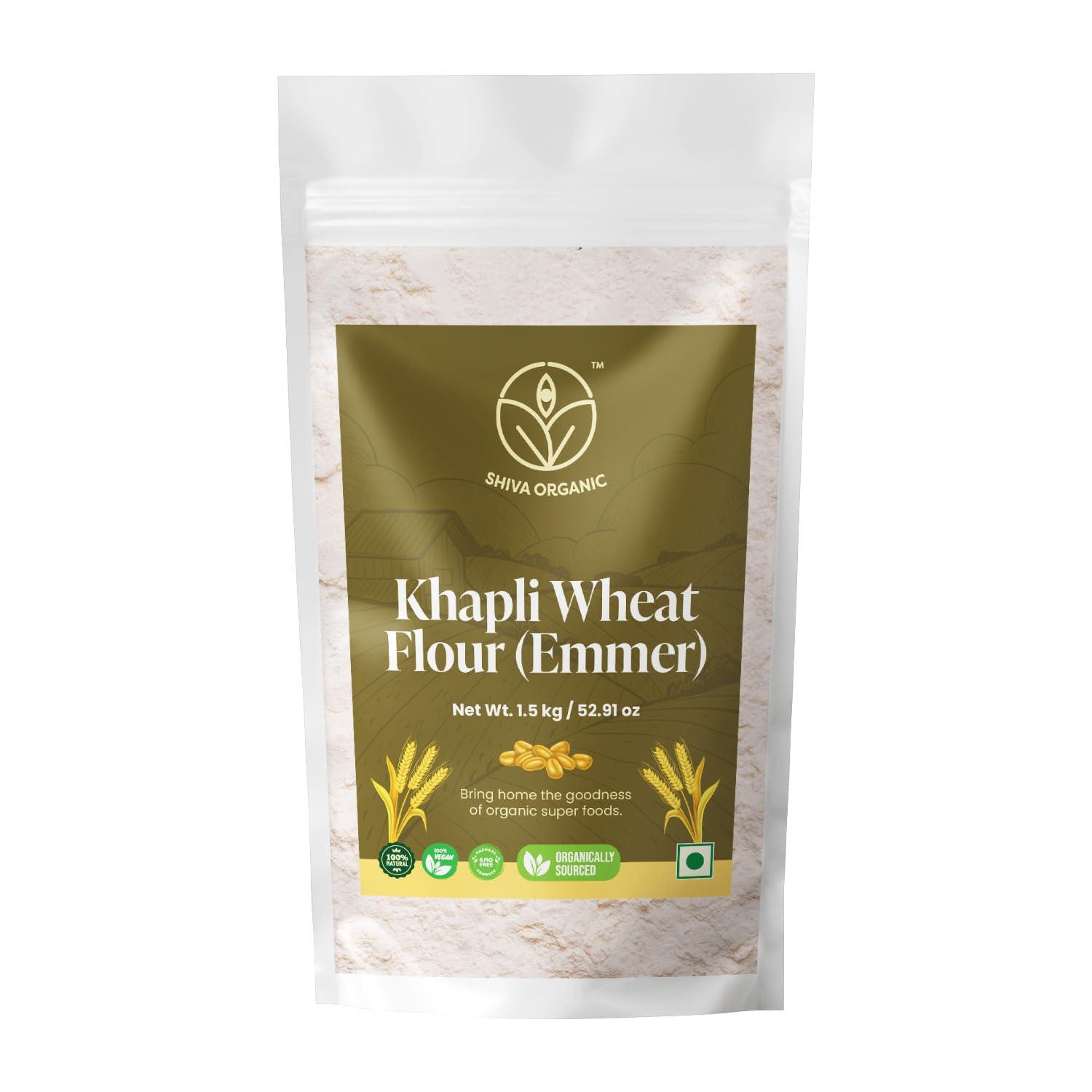 Shiva Organic Khapli Wheat Atta - 1.5 kg | Emmer Wheat Flour | High Fiber, Low Gluten, Ancient Grain with Abundant Bran