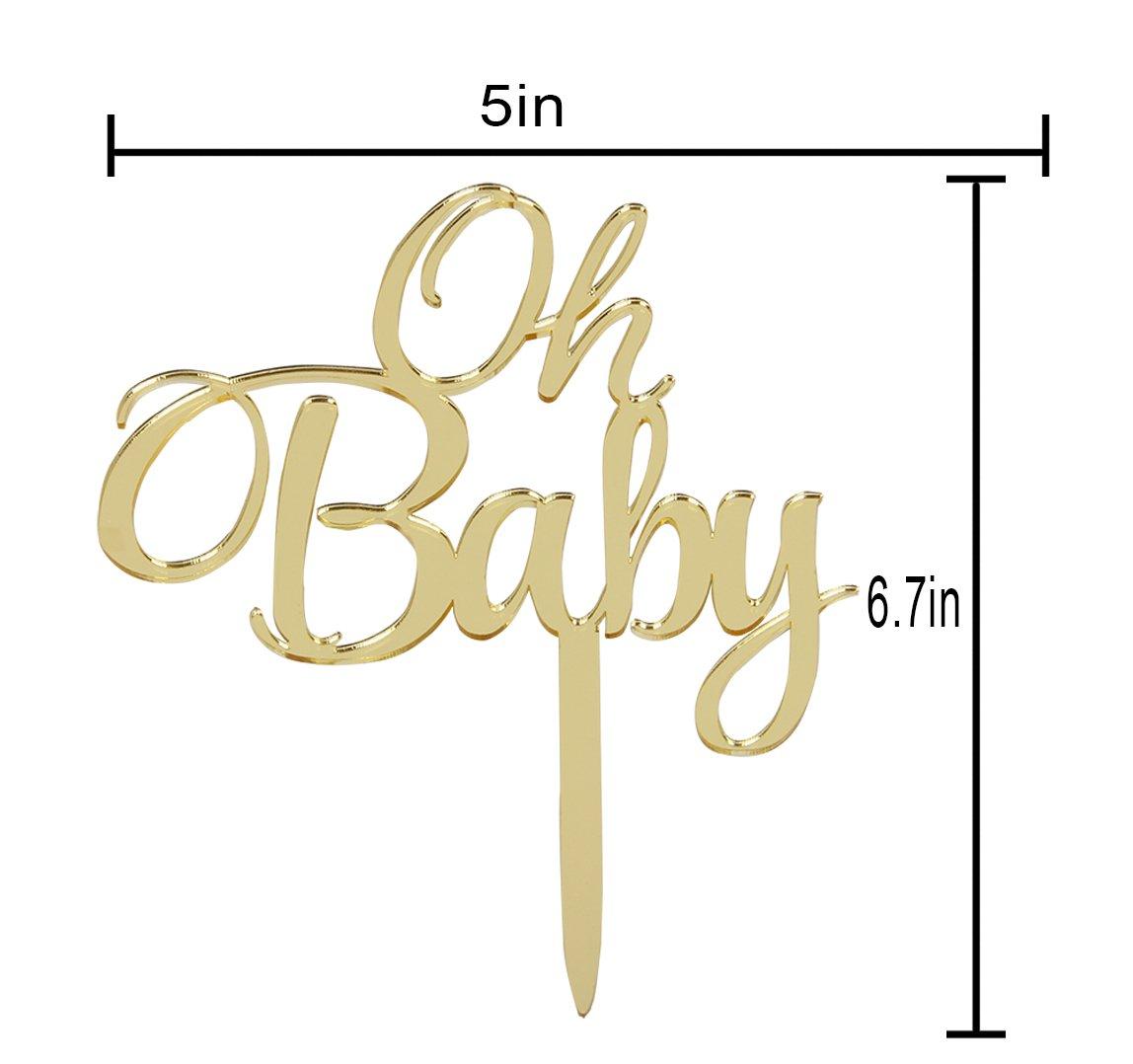 LOVELY BITON Mirrored Gold Oh Baby Cake Topper, Baby Shower 1st Birthday Party Decorations, Welcome Baby Decorations, Baby Shower Party Cake Decor - Image 2