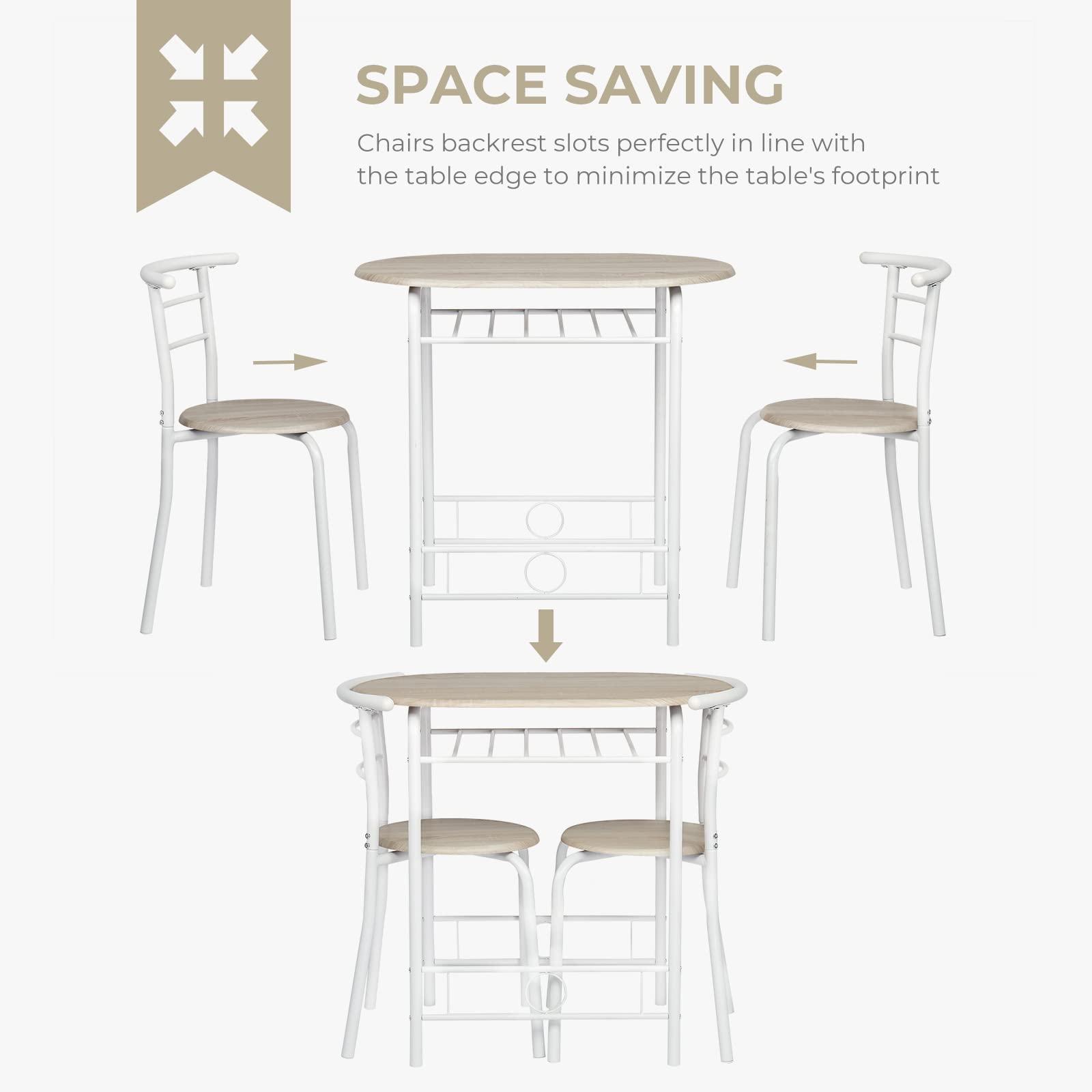 VINGLI 3 Piece Dining Set,Small Kitchen Table Set for 2,Breakfast Table Set,Kitchen Wooden Table and 2 Chairs for Small Space/Dining Room/Apartment,Metal Frame,Wine Rack,White&Light Oak - Image 7