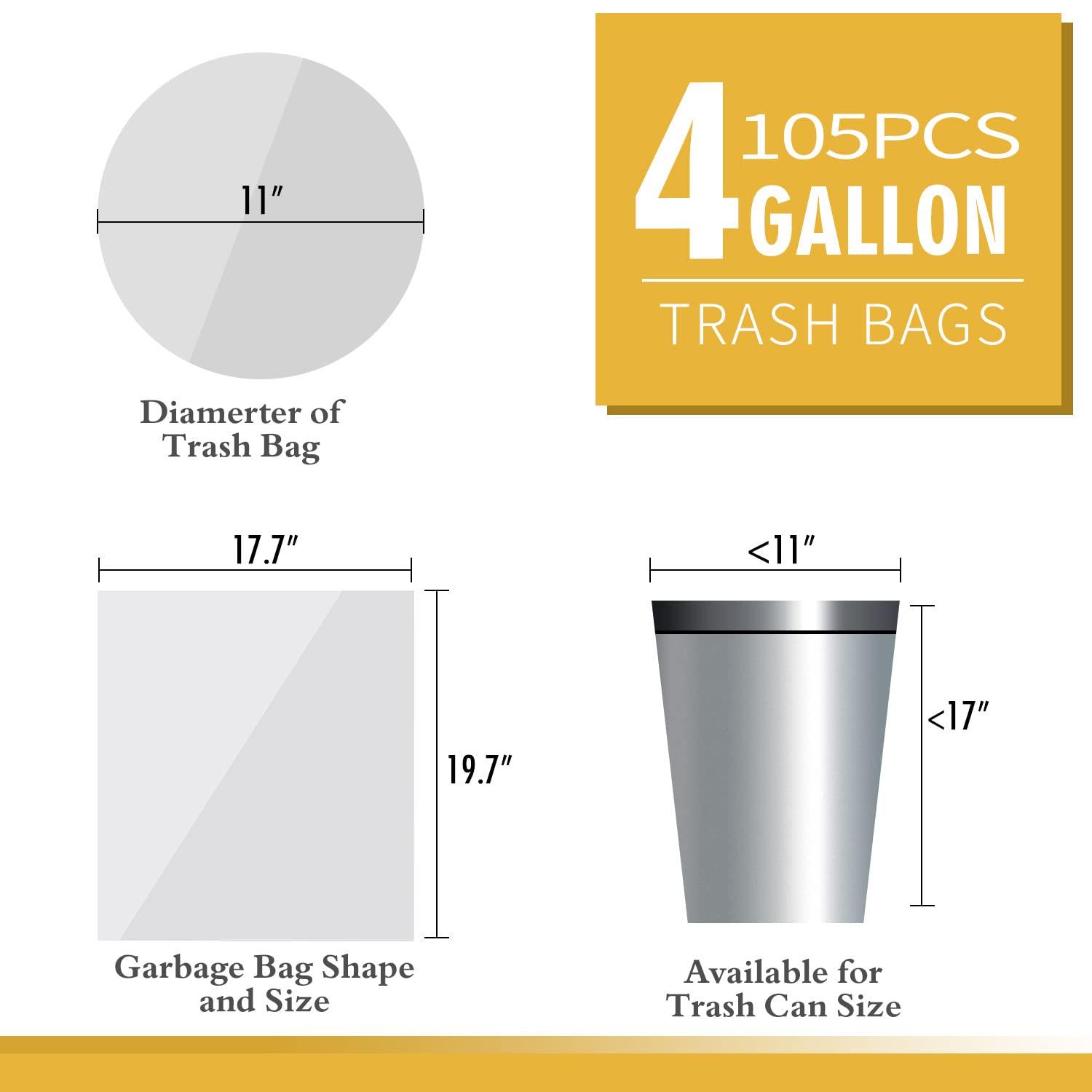 105 Count Small Trash Bags, 4 Gallon Garbage Can Liners - Unscented Wastebasket Trash Bags for Bathroom, Kitchen, Bedroom, (15 Liter) - Image 2