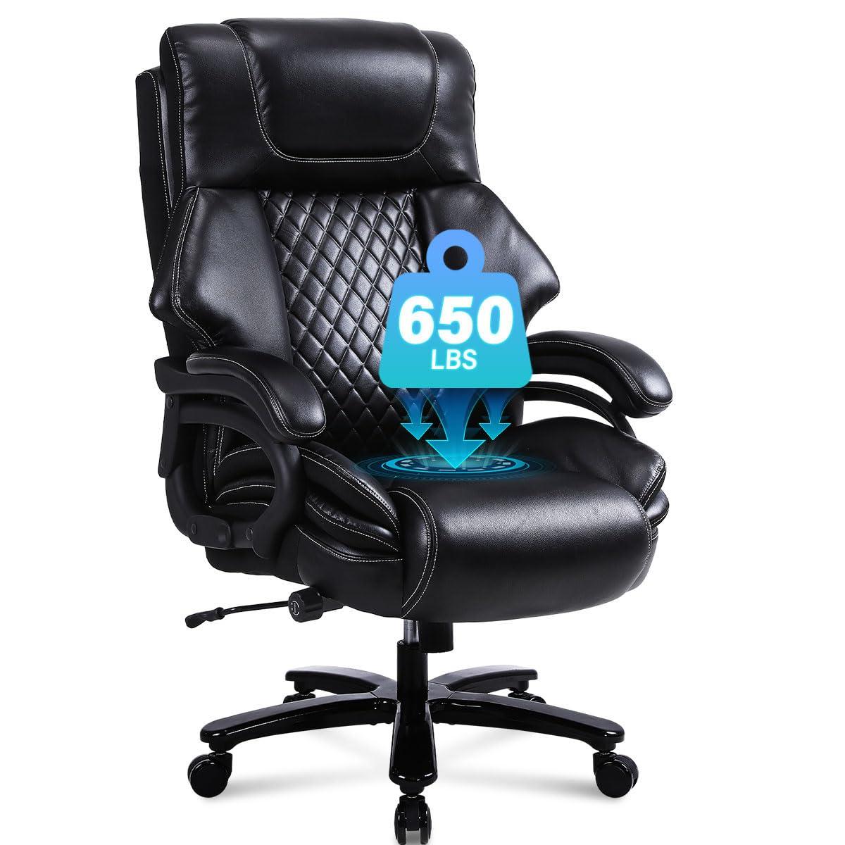 Big and Tall Office Chair 650lbs Heavy Duty Executive Chair with Adjustable Lumbar Support, Wide Seat, Ergonomic High-Back Leather Desk Chair for Heavy People