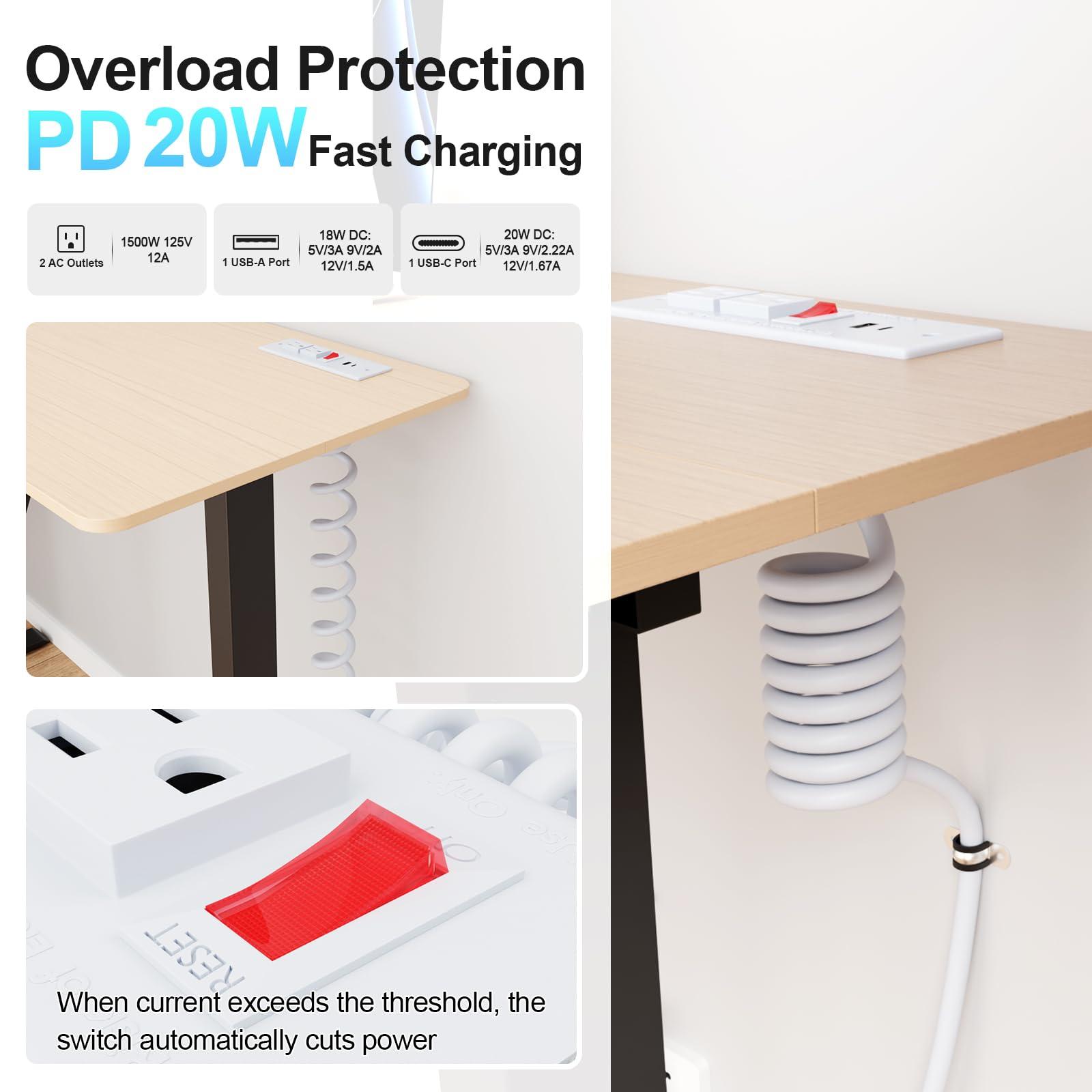 Drawer Outlet Kit, Recessed Furniture Power Strip with Overload Protection Switch, PD 20W Fast Charging, Clutter-Free Drawer Socket with 4 Power Outlets, 7.2 FT Power Cord, Spring Cable, UL Listed - Image 2