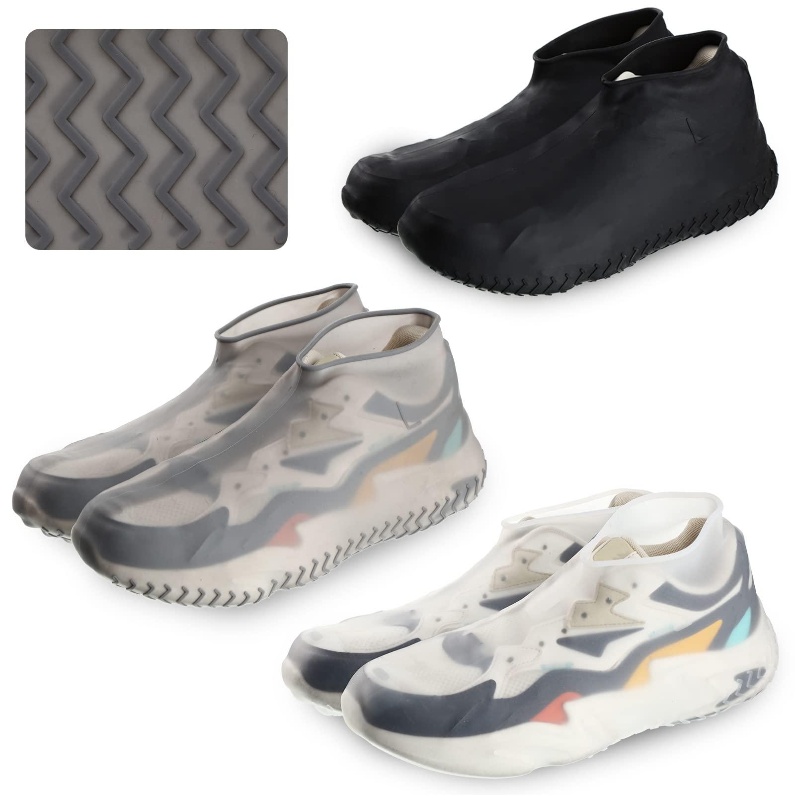3 Pairs Silicone Shoes Covers Rain Waterproof Reusable Boots Cover Non Slip Overshoes Unisex Protector Indoor Multi Use Black White Gray, Fits up to 6. 5-11. 5 Us Men and 6. 5-12 Us Women Size(Large)