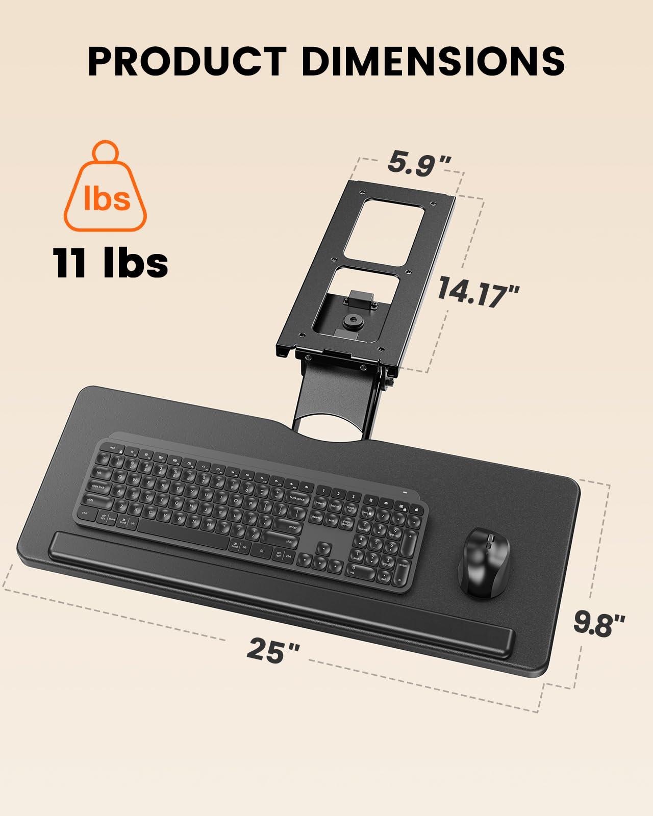 ErGear Keyboard Tray Under Desk, Height Adjustable Mouse & Keyboard Tray with Swivel & Tilt, Ergonomic Sliding KeyboardTray Slide Out for Typing, Black, 25"W x 9.8"D - Image 2
