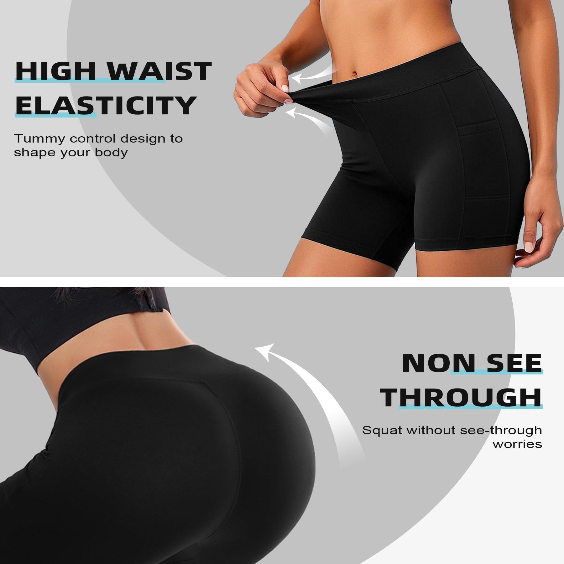 Diu Life High Waisted Biker Shorts Women with Pockets - 5" Tummy Control Spandex Gym Workout Running Yoga Shorts - Image 4