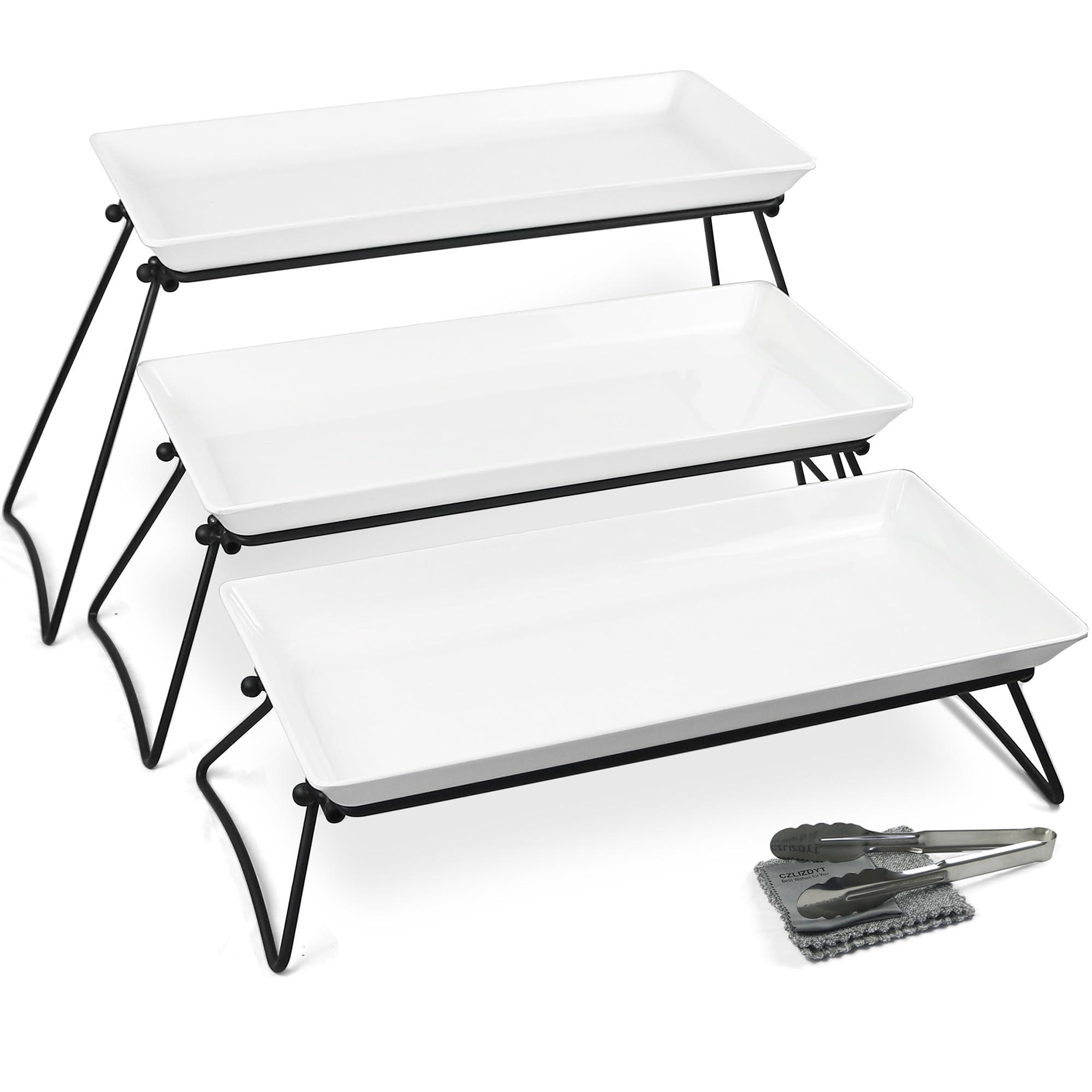Czlizdyt Extra Large 3 Tier Serving Tray Set, 24x22x9.7 inch Cupcake Fruit Cookie Dessert Table Display Stands Melamine Tiered Platters Food Trays for Party Buffet Entertaining, White