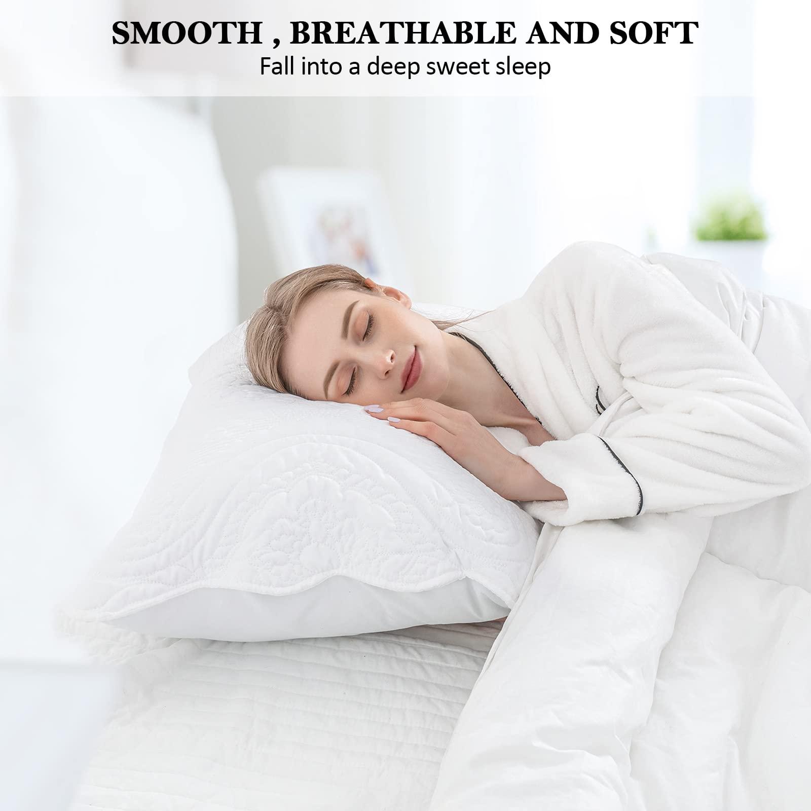 BOSOWOS Quilted Pillow Shams Set of 2, Decorative Microfiber Queen Bed Pillow Shams, Soft Breathable Pillow Covers with Envelope Closure (White, 2Pcs:20 x 30inch) - Image 4