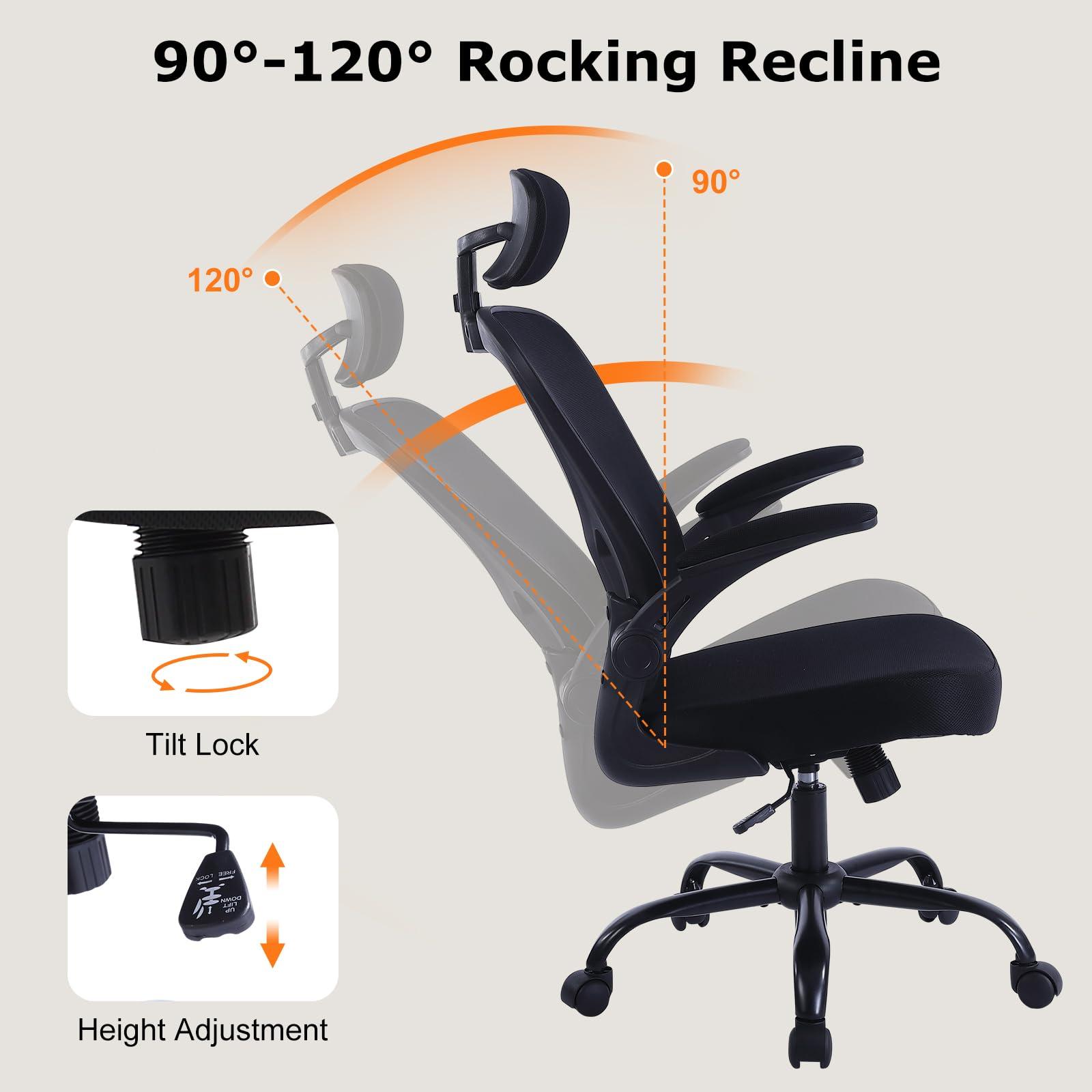 ralex-chair Ergonomic Office Chair with Adjustable Headrest & Lumbar Support, Desk Chair with Flip-Up Armrests, Comfortable for Home, Office, Conference Room - Image 4