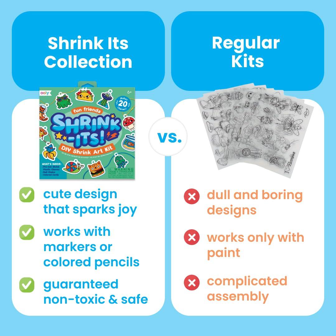 Ooly Shrink-Its 28 PC DIY Shrinking Art Kit That Creates Charms and Tags, Includes 20 Plastic Pre Cut Charms and More, No Mess Art for Kids, DIY Creative Activity, Ideal Party Favor - Cute Crew - Image 3