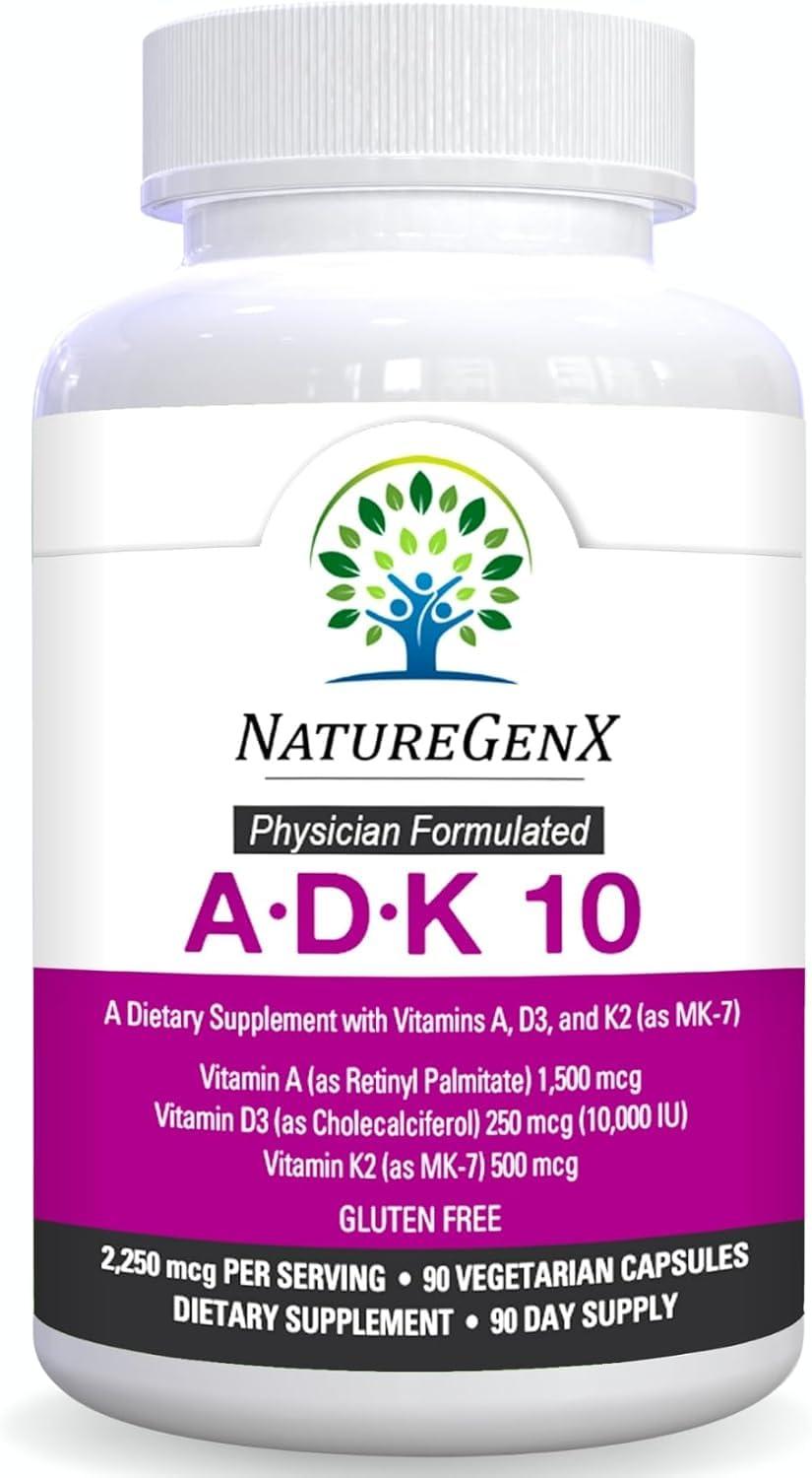 NatureGenX ADK10 – ADK Vitamin Supplement | High Potency Vitamins A, D3 (10,000 IU) & K2 MK-7 for Bone, Heart & Immune Health | 90 Tiny Capsules | 3 Month Supply | Non-GMO, Gluten Free - Image 9