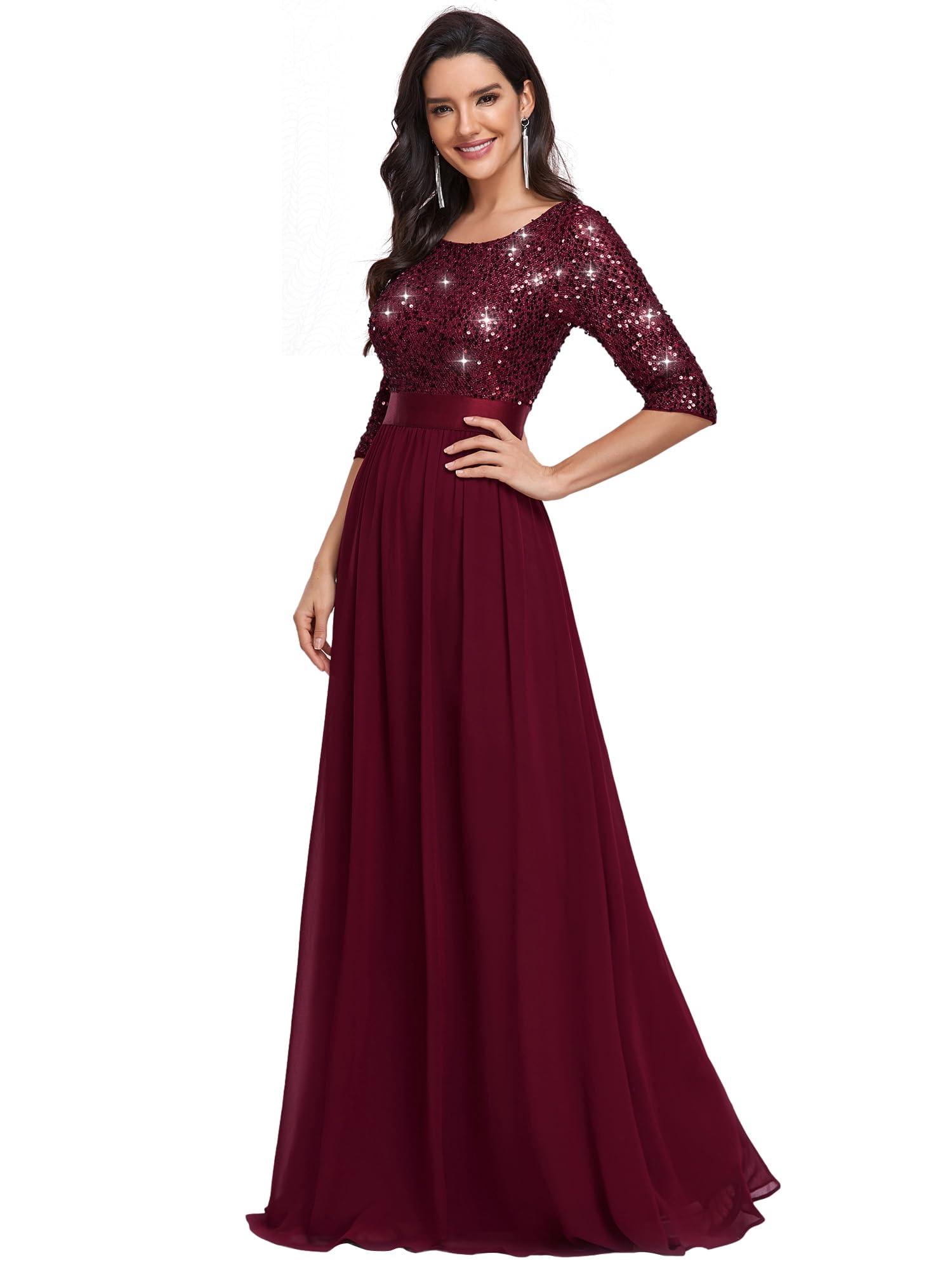 Ever-Pretty Women's Elegant A Line Crew Neck Half Sleeve Sequin Maxi Evening Dress 00683