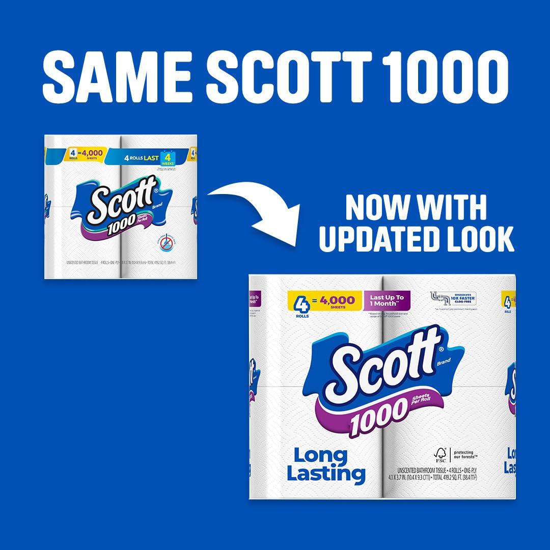 Scott 1000 Sheets Per Roll Toilet Paper, 4 Rolls, Bath Tissue - Image 3