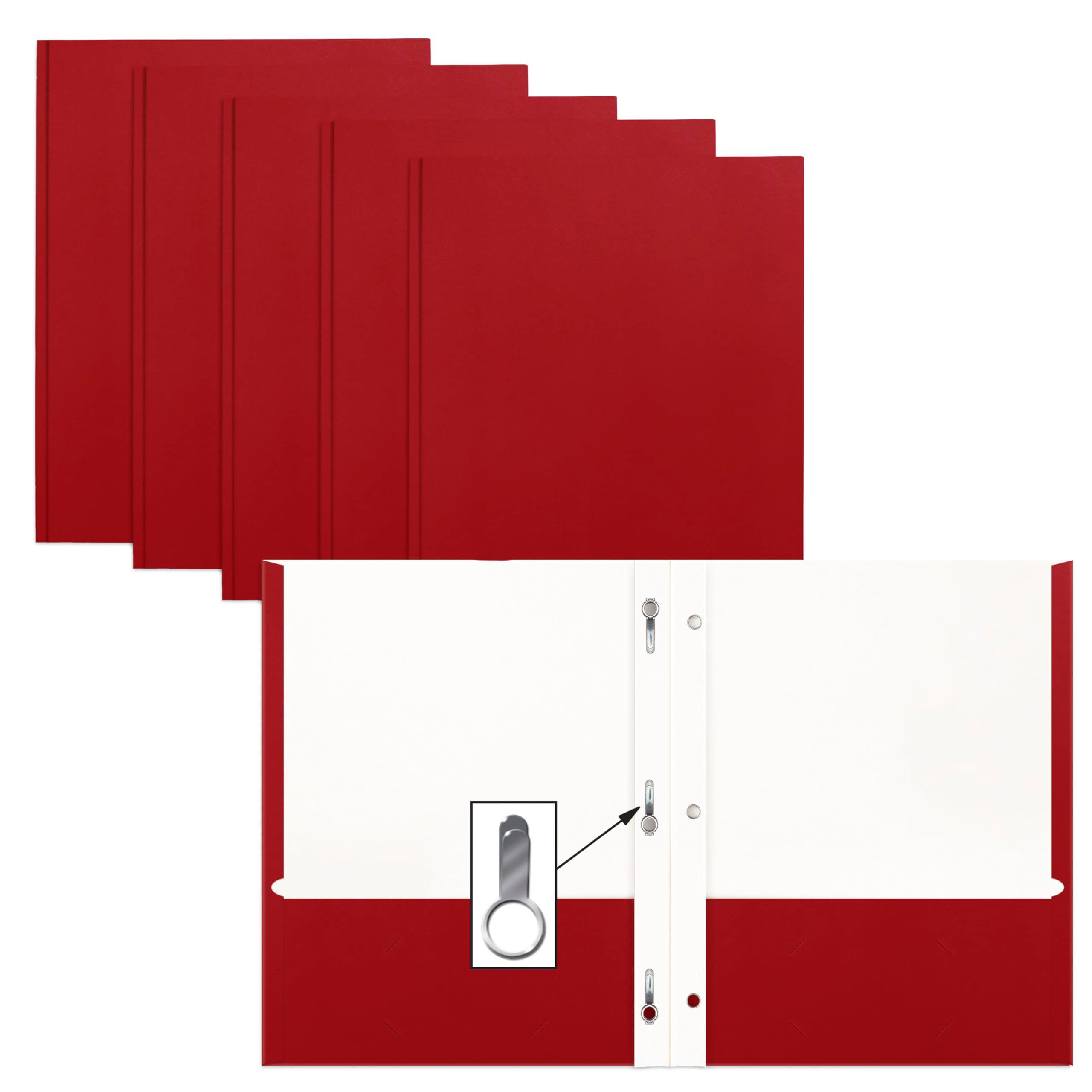 Better Office Products Red Paper 2 Pocket Folders with Prongs, 50 Pack, Matte Texture, Letter Size Paper Folders, 50 Pack, with 3 Metal Prong Fastener Clips, RED