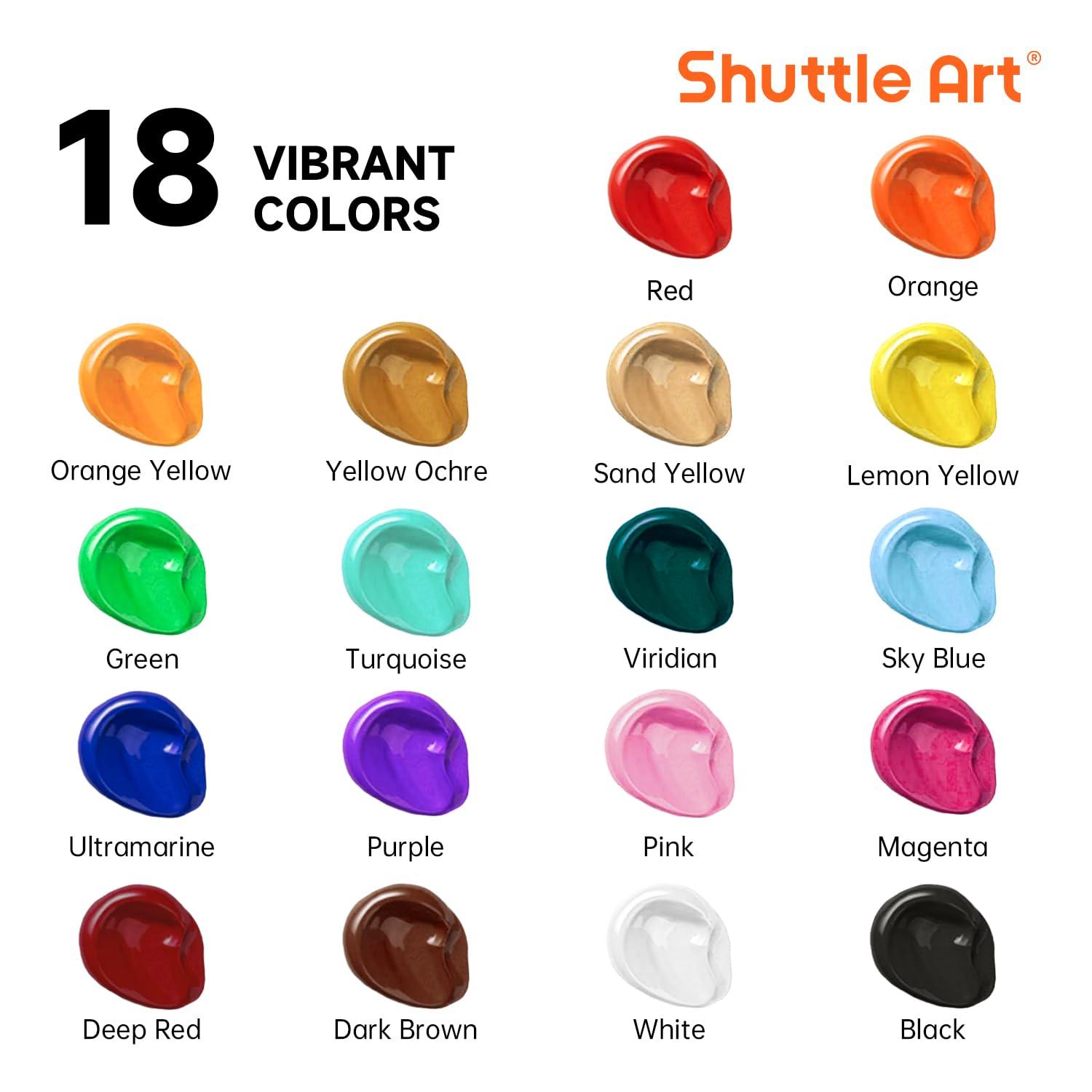 Shuttle Art 18 Colors Acrylic Paint Bottle Set (250ml/8.45oz), Rich Pigmented Bulk Painting Supplies for Artists, Beginners and Kids on Rocks Crafts Canvas Wood Ceramic - Image 3