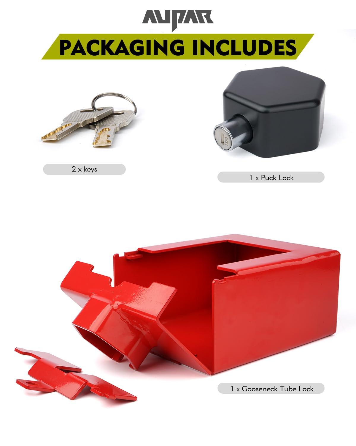 Aupar Patent-Designed Gooseneck Trailer Lock - Fit Most 7-Inch Bottom Plate Couplers, Heavy Duty Lock for Square & Round Trailer Tube - Red - Image 7