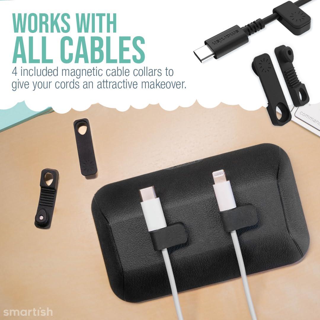 Smartish Magnetic Cord Holder - Bigger Cable Wrangler Organizer with Magnet Clips for Charger Management on Desktop, Nightstand, or Side Table - Holds 6+ Cables - Black Tie Affair - Image 5