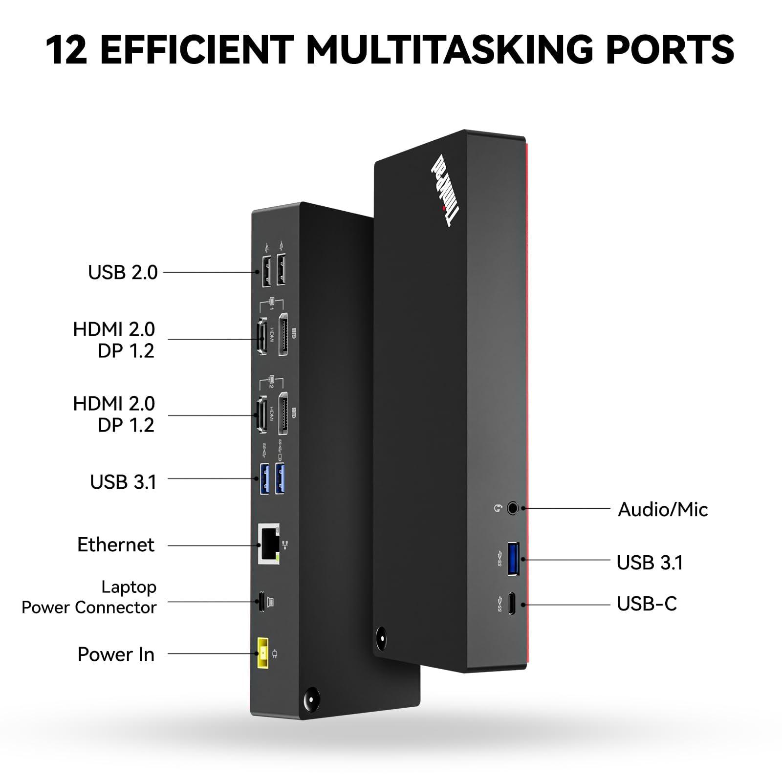 ThinkPad 40AF0135 Universal Hybrid USB-C with USB-A Adapter Docking Station for Lenovo Laptops, Dual Monitor, Comes with ITSPWR HDMI 4K Cable + DP Cable+ Cleaning Cloth - Image 2