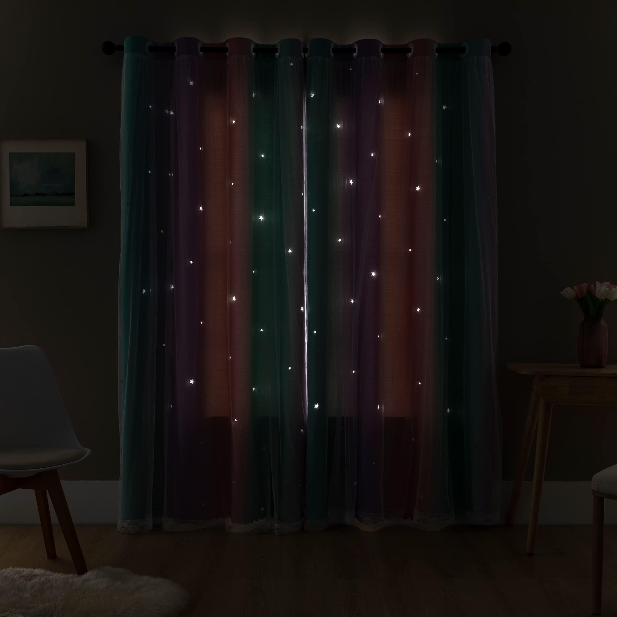 XiDi Curtains for Girls Bedroom Decor, Rainbow Blackout Curtains for Kids Room Decor, Purple for Little Girl Room, Unicorn Wall Decals Pink Curtains Green, 63 Inches Long 34 Wide 1 Panel - Image 9