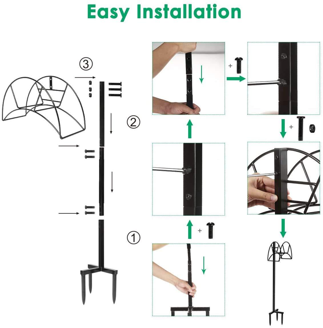 TomCare Garden Hose Holder Detachable Metal Water Hose Holder Hose Hanger Heavy Duty Hose Holder Free Standing Garden Hose Storage Hose Stand for Outside Yard, Black - Image 7