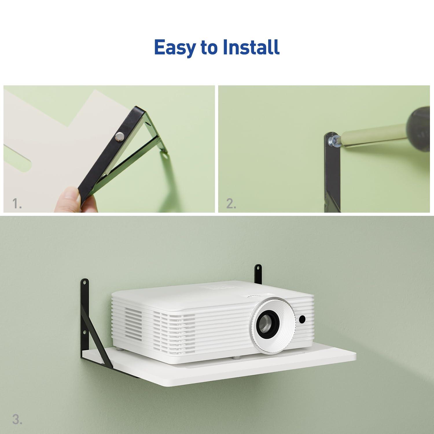 AREAJD Black White Small Mini Projector Shelf for Wall, Cable Box/Router Shelf,Floating Projector Mount, Holder Stand Accessories - Image 3