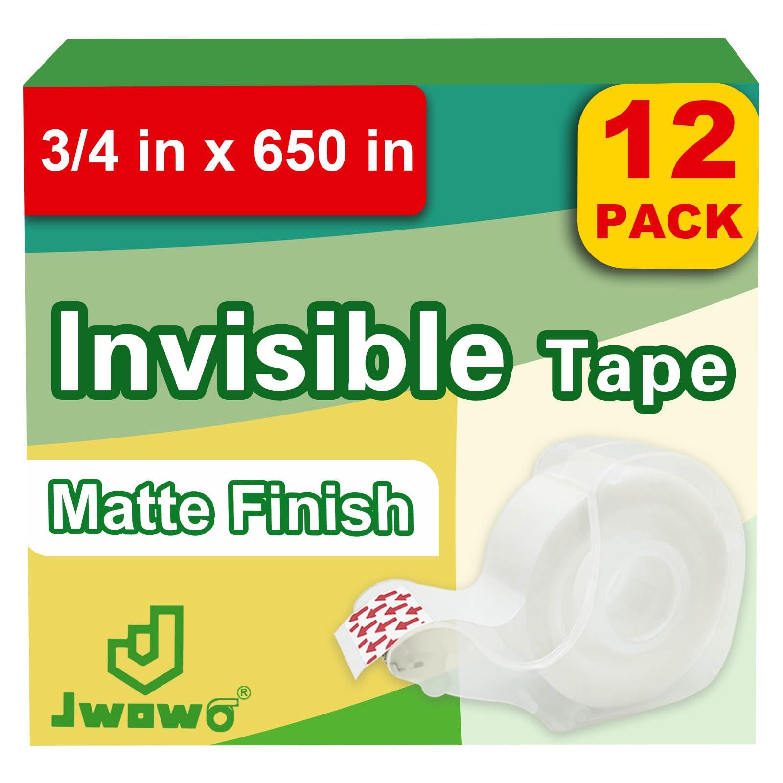 JWOWO Invisible Tape with Refillable Tape Dispenser, Home Office Supplies and Back to School Supplies for College and Classrooms, Matte Finish, 3/4 in x 650 in, 12 Pack