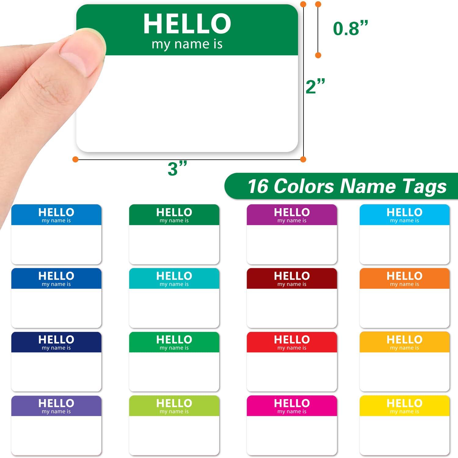 400 Pcs Name Tags Colorful Sticker-16 Colors (3"x2") Hello My Name is Peel & Stick Identification Badges for School, Office, Conferences & Family Parties. - Image 3