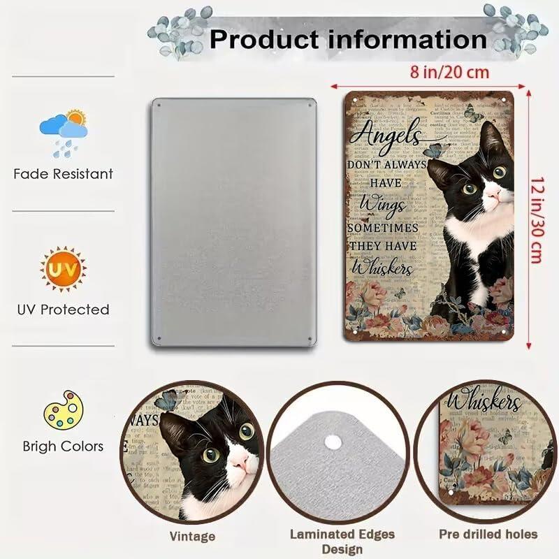 Tuxedo Cat Wall Art - "Angels Don't Always Have Wings" Metal Sign - Ideal Present for Cat Enthusiasts 12 x 8 Inch (3002) - Image 3