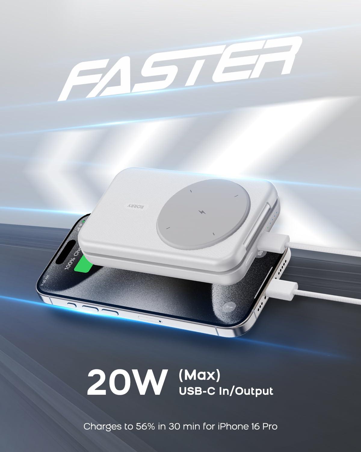 RORRY Portable Charger, 3-in-1 Charging Station 10000mAh Portable Charger Power Bank for MagSafe Foldable Battery Pack Travel for iPhone 16/15/14/13/12, for Apple Watch 10/9/8/7/6/5/Ultra/2, White - Image 6