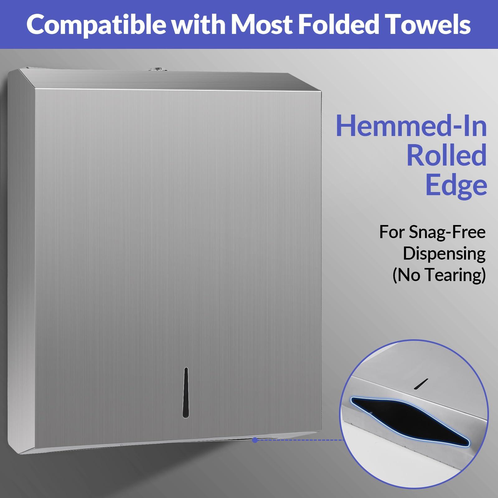 Stardrix Paper Towel Dispenser Wall Mount, Brushed Stainless Steel Commercial Paper Towel Holder with Lock, Large Capacity 400 C Fold/525 Multifold Towels - Image 4